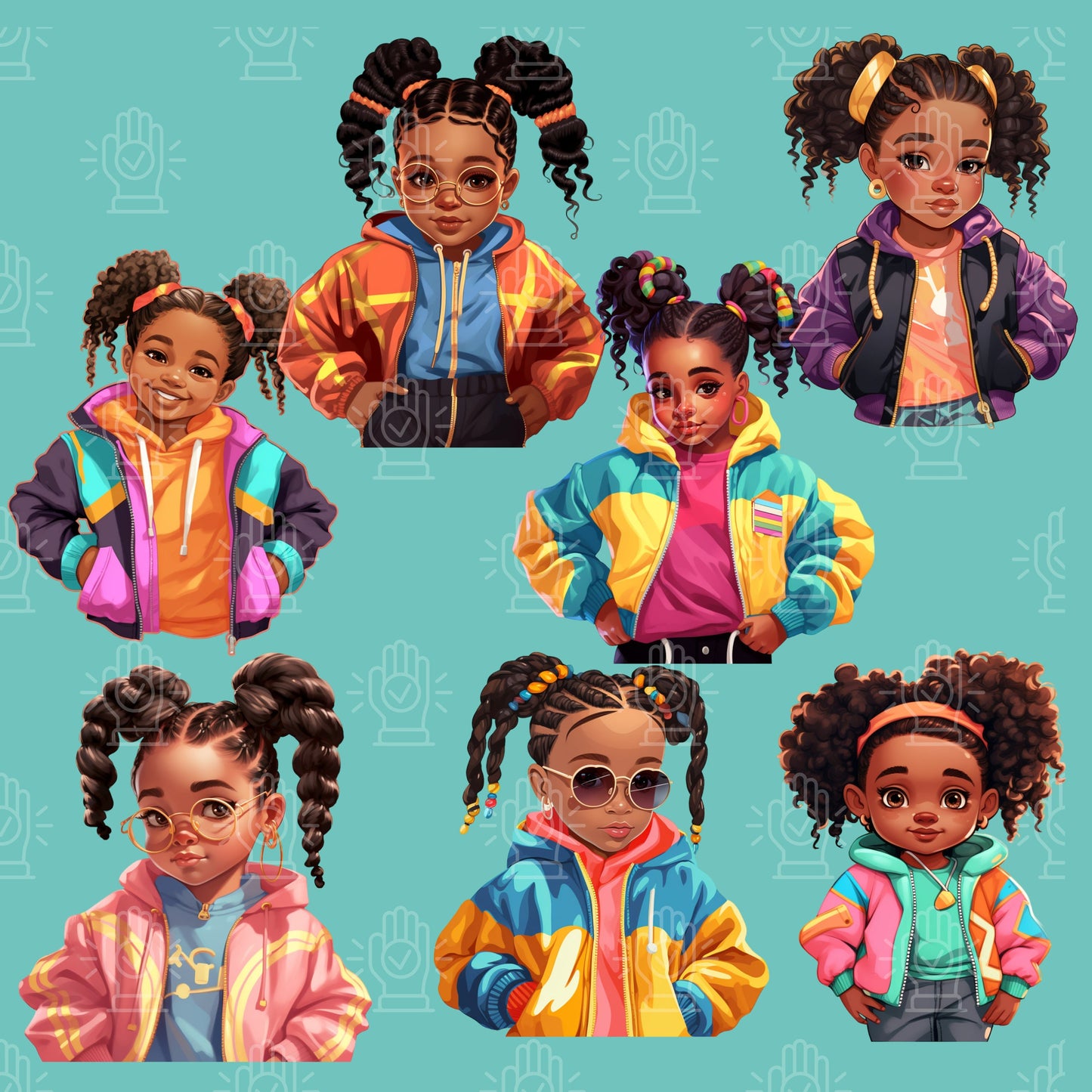 Little Retro 90s Girl Clipart, Little Black Girl, 41 PNG, Urban, Baby Old school Hip Hop toddler, Roll Chain Baby Shower, Kids birthday