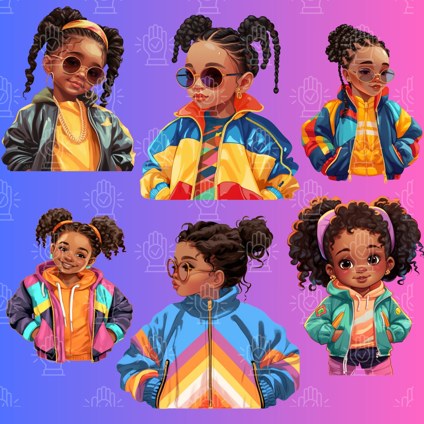 Little Retro 90s Girl Clipart, Little Black Girl, 41 PNG, Urban, Baby Old school Hip Hop toddler, Roll Chain Baby Shower, Kids birthday
