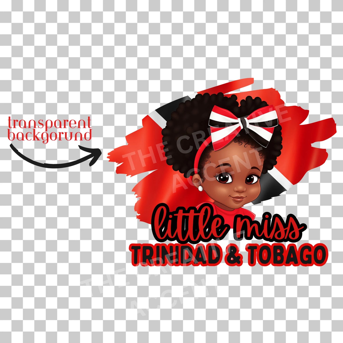 Little Miss Trinidad and Tobago Girl Clipart Red, T-Shirt Design