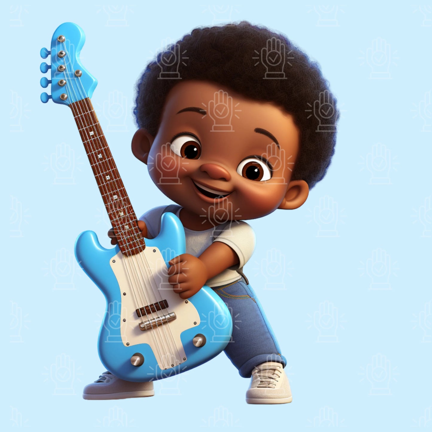 Little Black Baby Boy with Teddy Bear Clipart 6 PNG Files, Light Blue Prince