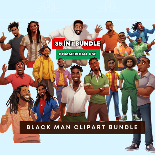 Black Man Clipart, PNG bundle, Brown Men Male Images Art, Afro Natural Hair, Locs, African-American Cartoon Illustration, Commercial use