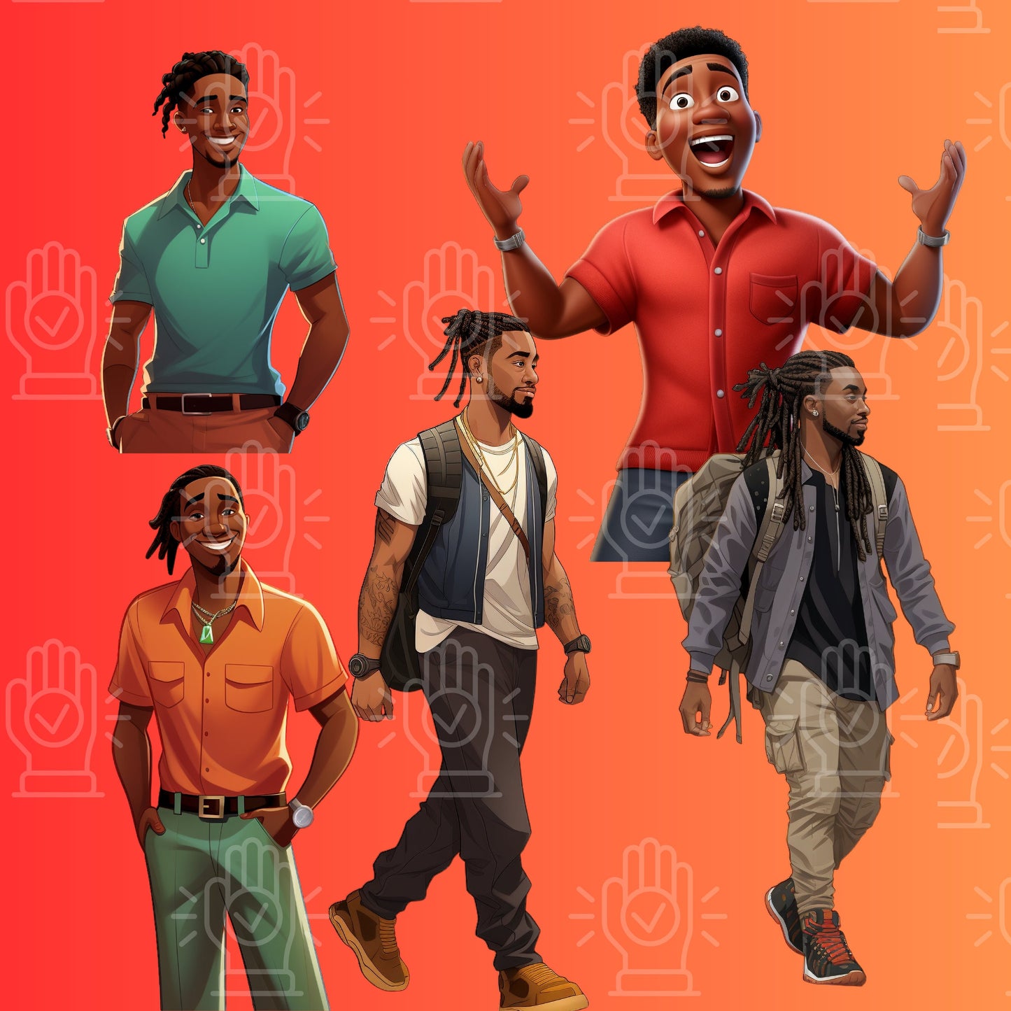 Black Man Clipart, PNG bundle, Brown Men Male Images Art, Afro Natural Hair, Locs, African-American Cartoon Illustration, Commercial use