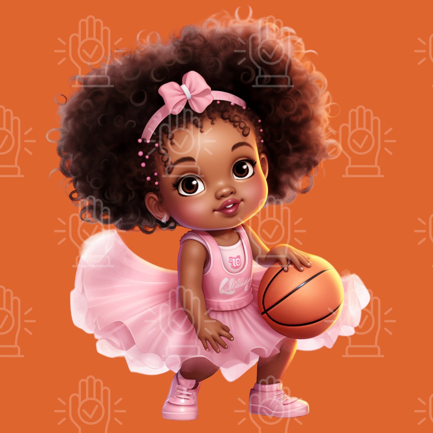 Basketball Baby Girl Princess, 12 PNG, Pink Tutu Dress, Little Black Baby Shower Clipart, Sports Theme Illustration, Sports Gender Reveal