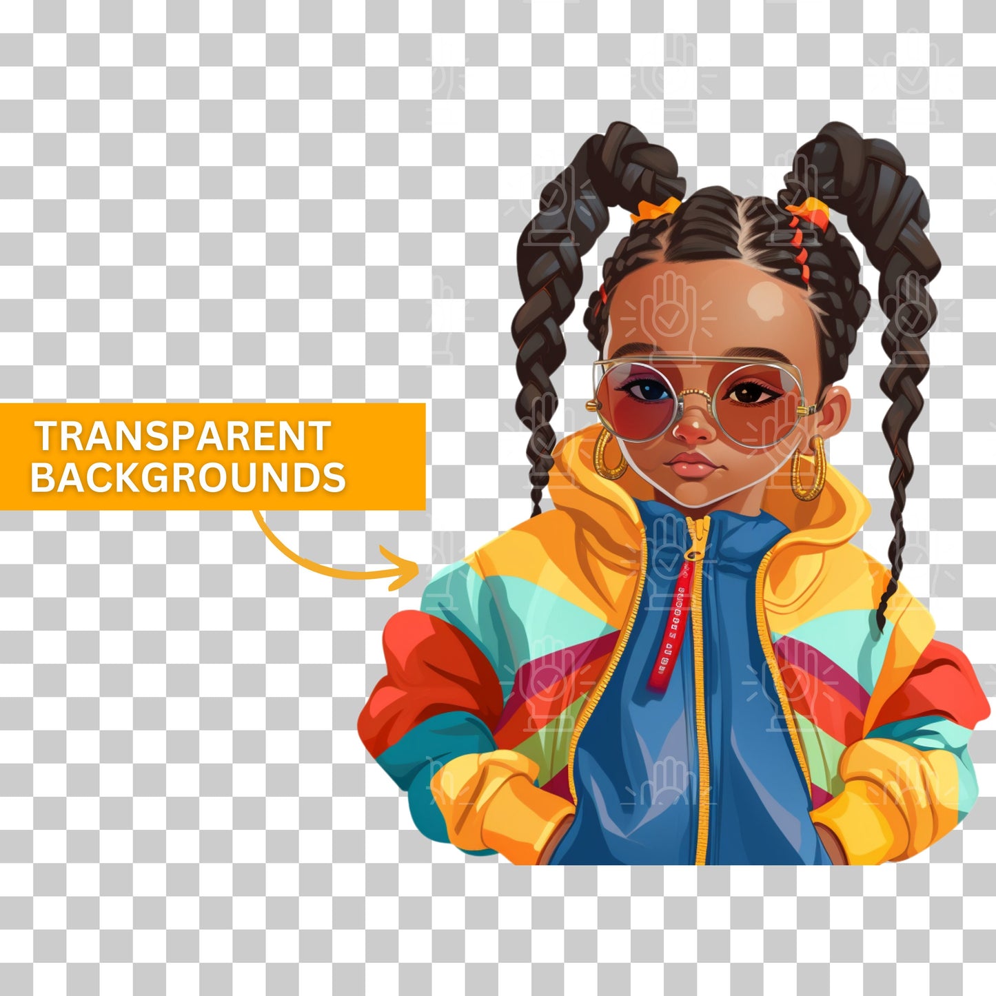 Little Retro 90s Girl Clipart, Little Black Girl, 41 PNG, Urban, Baby Old school Hip Hop toddler, Roll Chain Baby Shower, Kids birthday