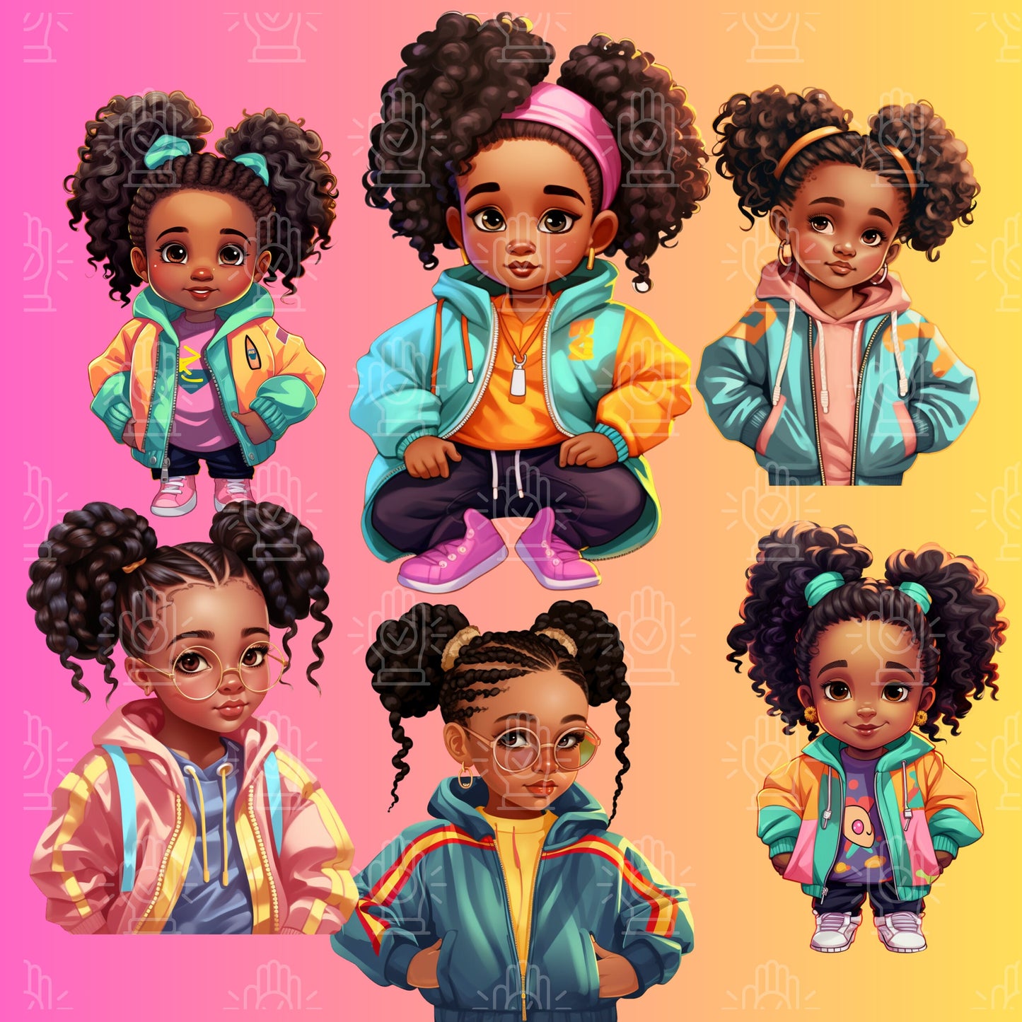 Little Retro 90s Girl Clipart, Little Black Girl, 41 PNG, Urban, Baby Old school Hip Hop toddler, Roll Chain Baby Shower, Kids birthday
