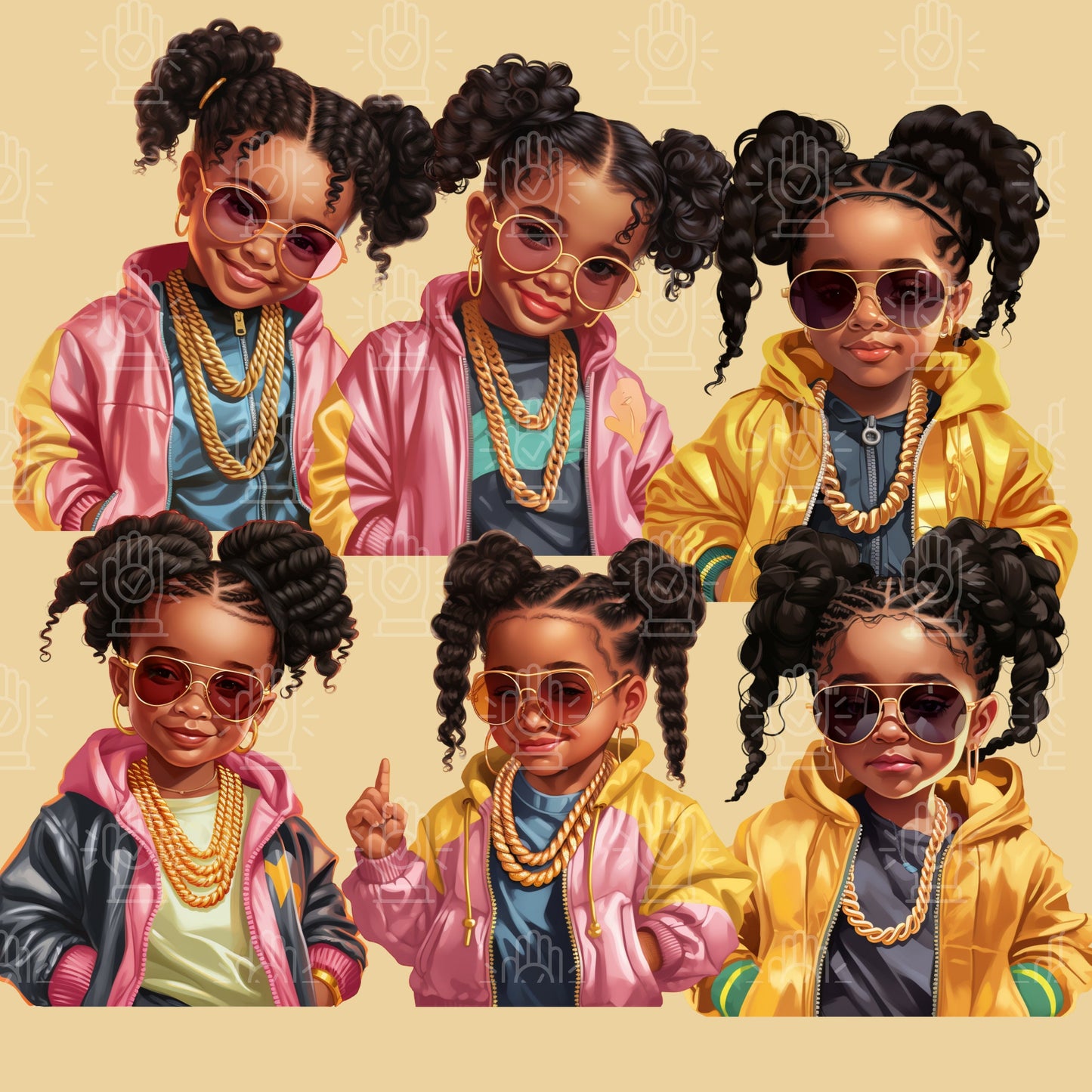 Little Retro 90s Girl Clipart, Little Black Girl, 41 PNG, Urban, Baby Old school Hip Hop toddler, Roll Chain Baby Shower, Kids birthday