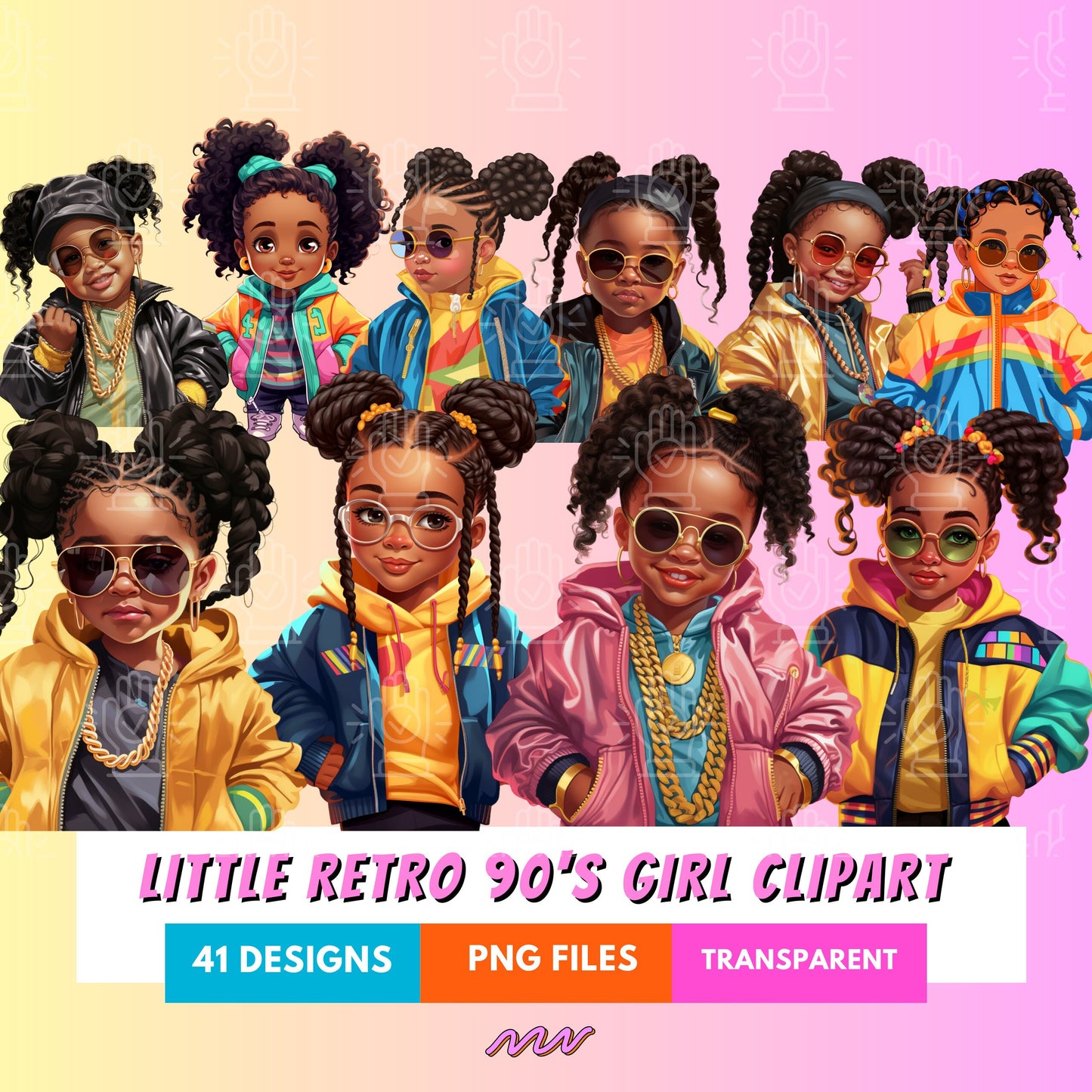 Little Retro 90s Girl Clipart, Little Black Girl, 41 PNG, Urban, Baby Old school Hip Hop toddler, Roll Chain Baby Shower, Kids birthday