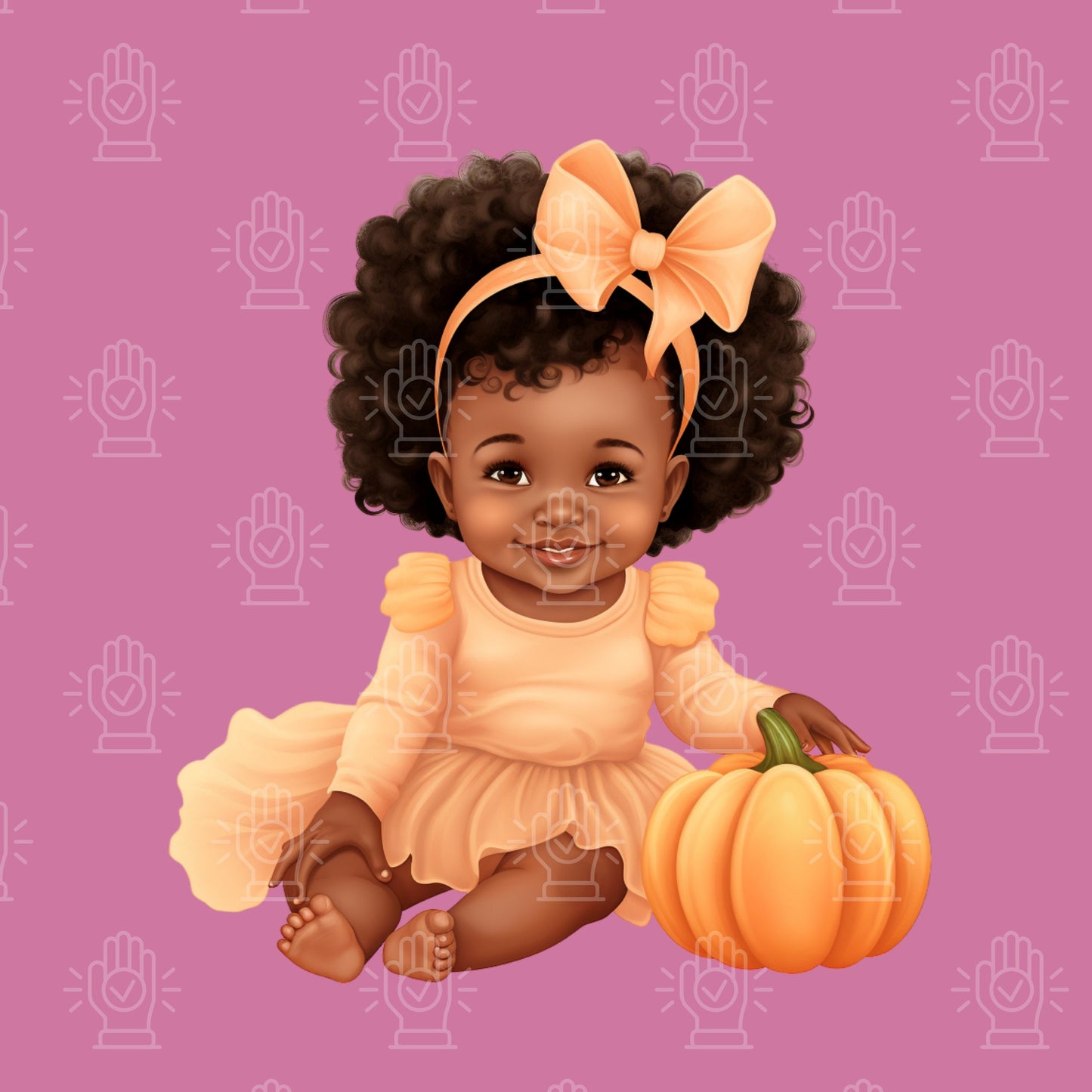 Pumpkin Baby Girl Clipart, 8 PNG, Afro Black Little child, Cute Orange Fall Theme