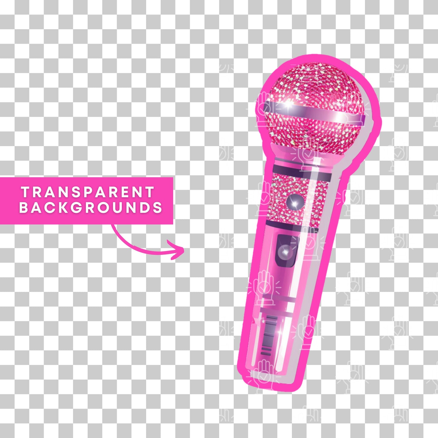 Pink Microphone Clipart, 9 PNG, Hot Pink & Silver Glitter Mic, Illustration for Girl, Child Singer, Little Kid Performing Arts, Choir Decor