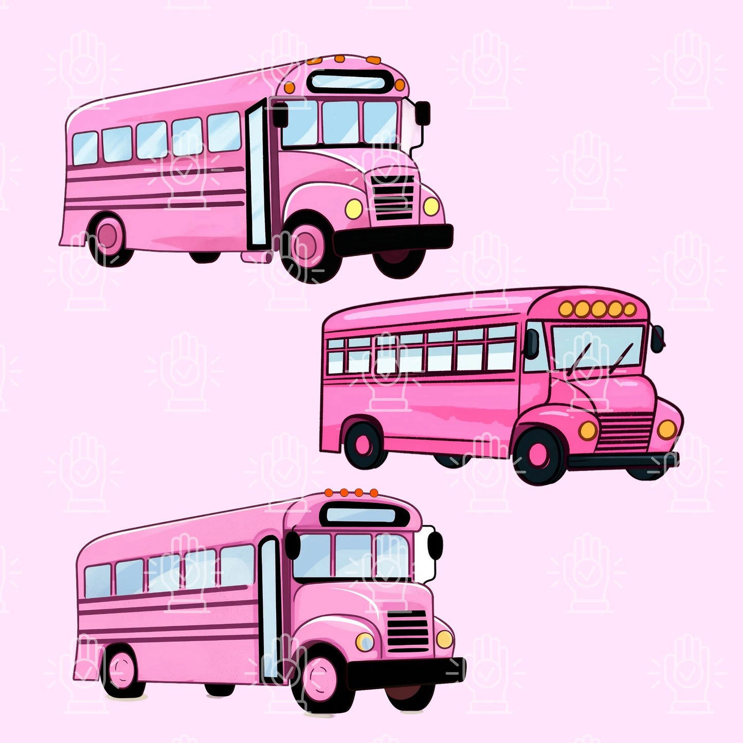 Pink School Bus Watercolor Clipart, 9 PNG