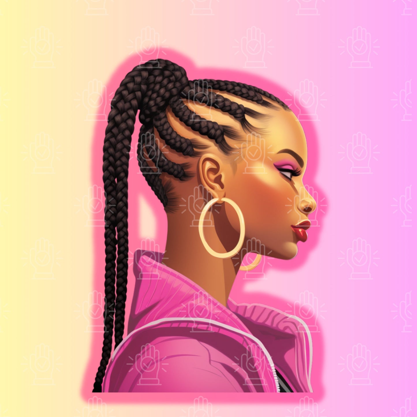Black Woman Cornrow Ponytail Clipart, Beauty Salon, Supply Product Hairstyle Illustration, Girl Braids, Ethnic Hair Stylist Pink Cartoon