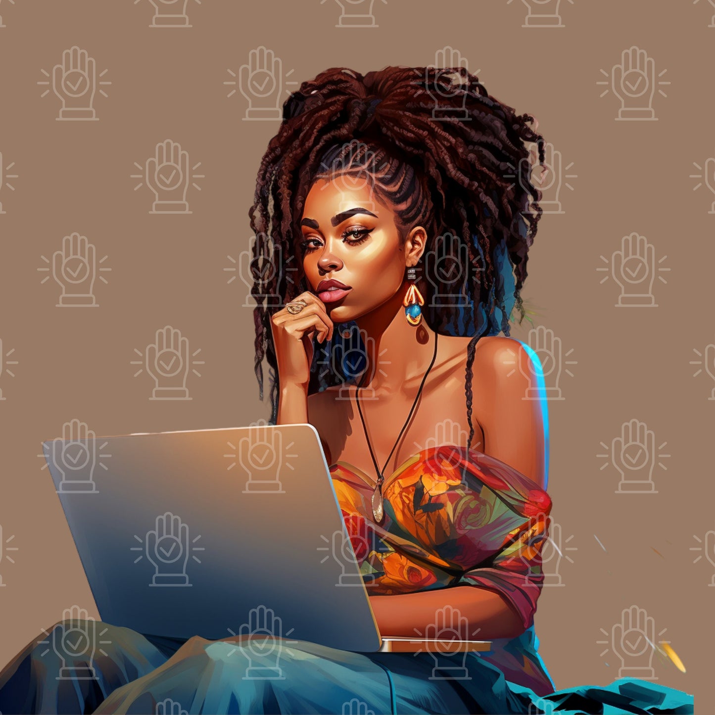 Black Woman on Laptop Clipart, 15 PNG, Girl Working, Studying, Business, Planner, Journal, Office, College Art, School, Afro, Locs Cartoon