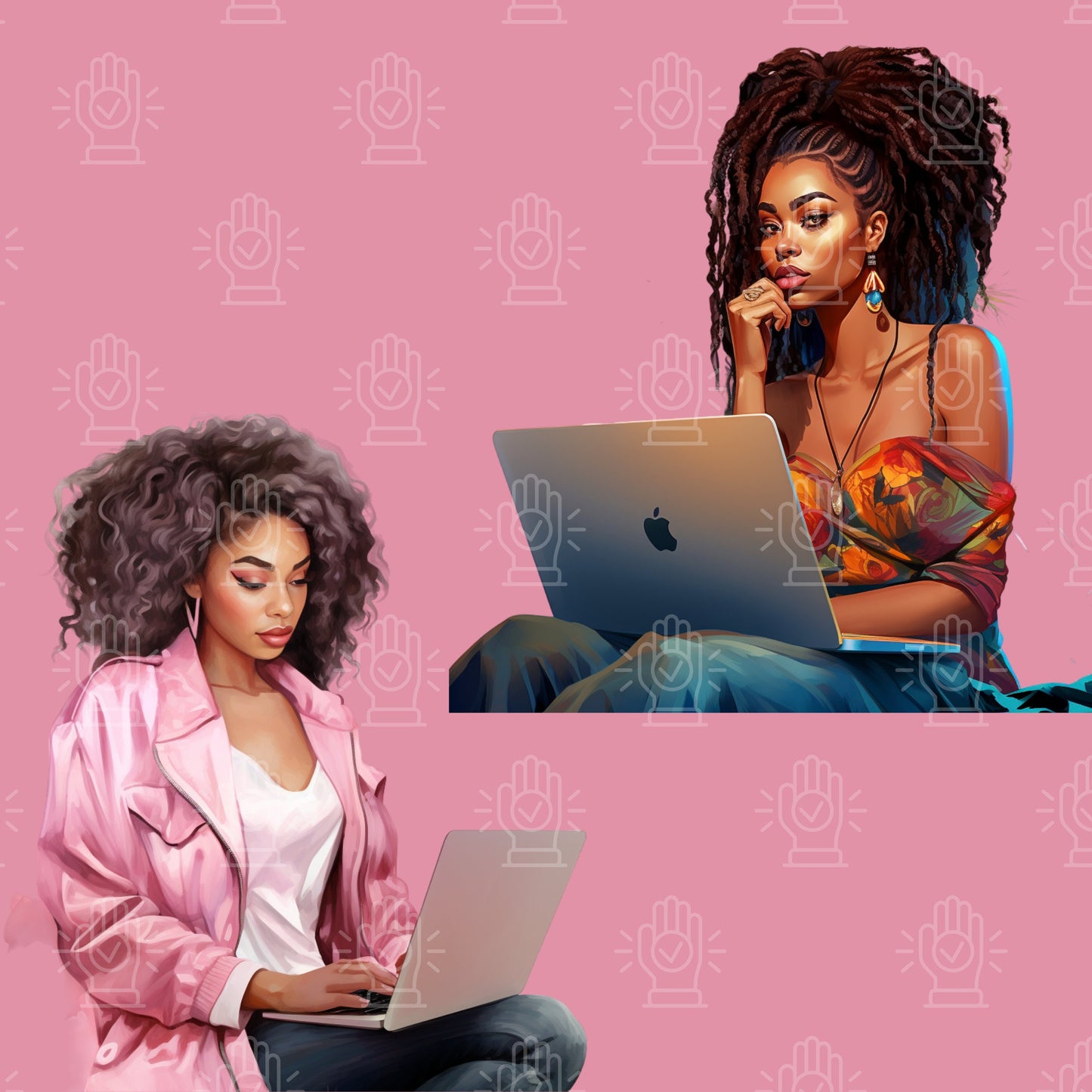 Black Woman on Laptop Clipart, 15 PNG, Girl Working, Studying, Business, Planner, Journal, Office, College Art, School, Afro, Locs Cartoon