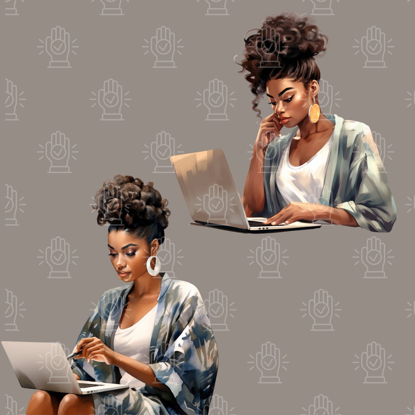 Black Woman on Laptop Clipart, 15 PNG, Girl Working, Studying, Business, Planner, Journal, Office, College Art, School, Afro, Locs Cartoon