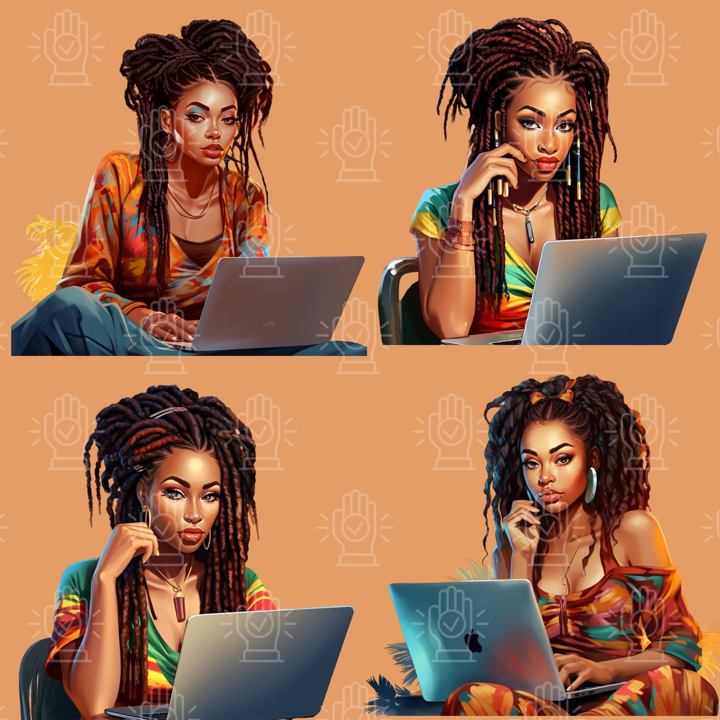 Black Woman on Laptop Clipart, 15 PNG, Girl Working, Studying, Business, Planner, Journal, Office, College Art, School, Afro, Locs Cartoon