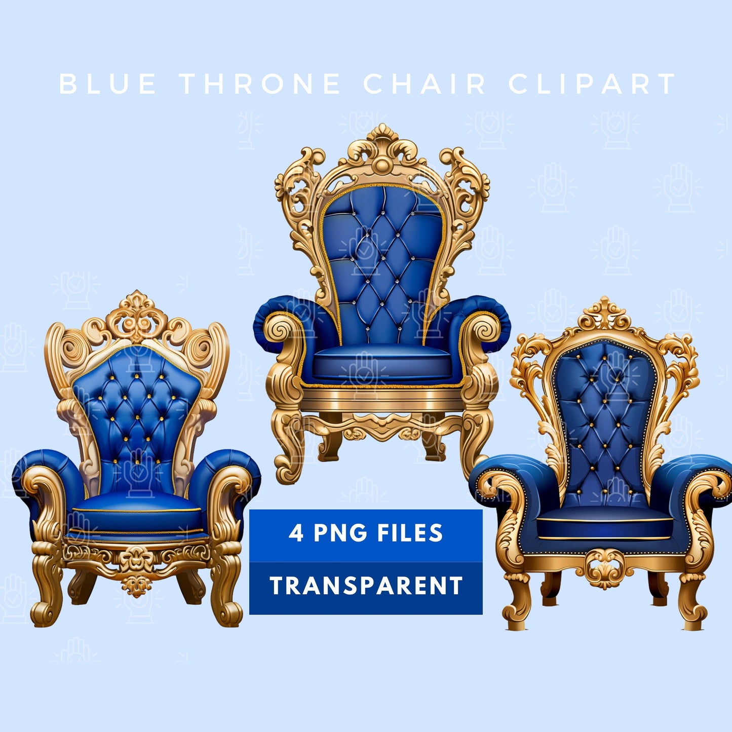 Blue Throne Chair Clipart, Royal Theme, 4 PNG, Blue and Gold, Royal Blue and Navy French Chair, Seat Illustration, Download