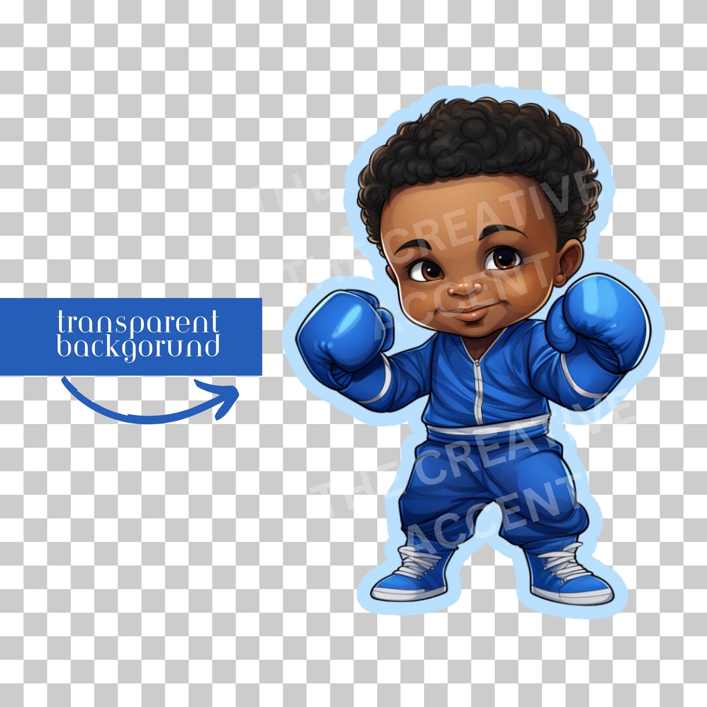 Black Baby Boxer Wrestler Gender Reveal Clipart, 3 PNG