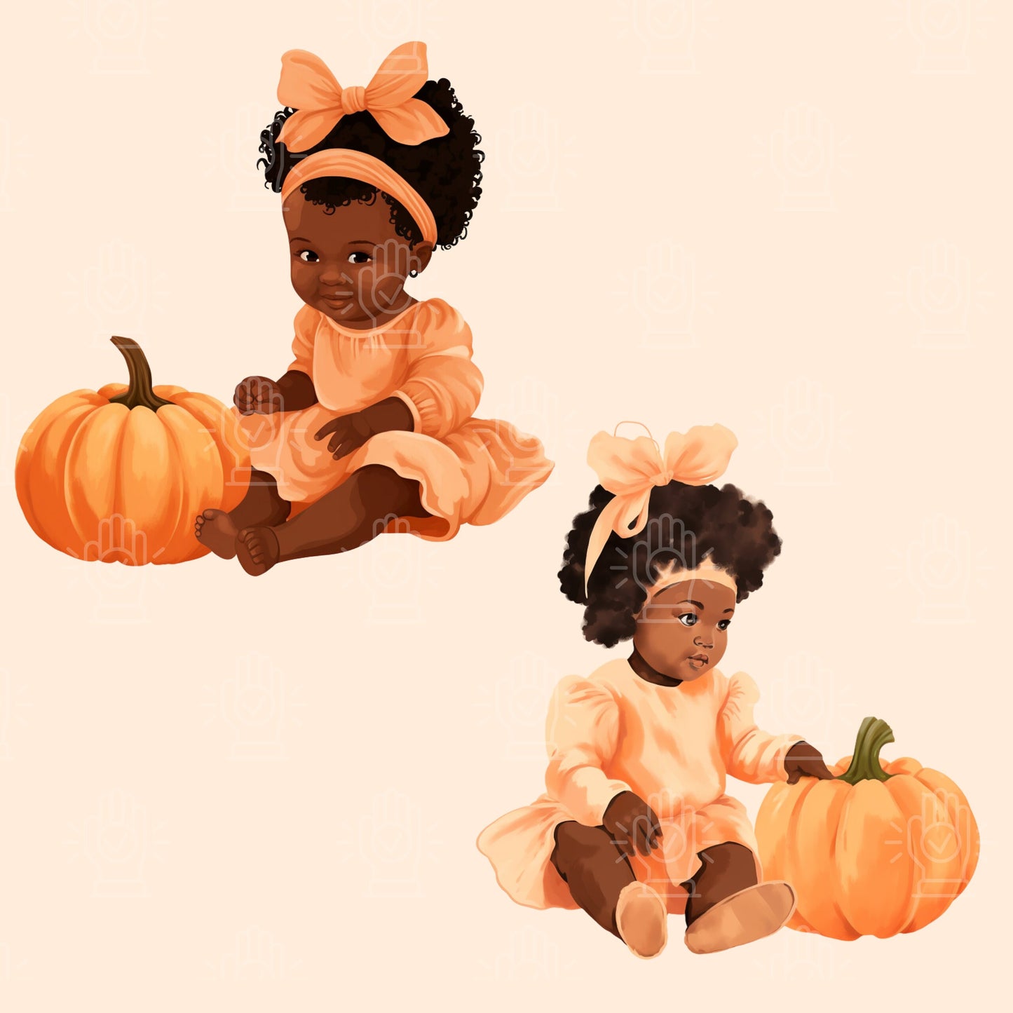 Pumpkin Baby Girl Clipart, 8 PNG, Afro Black Little child, Cute Orange Fall Theme