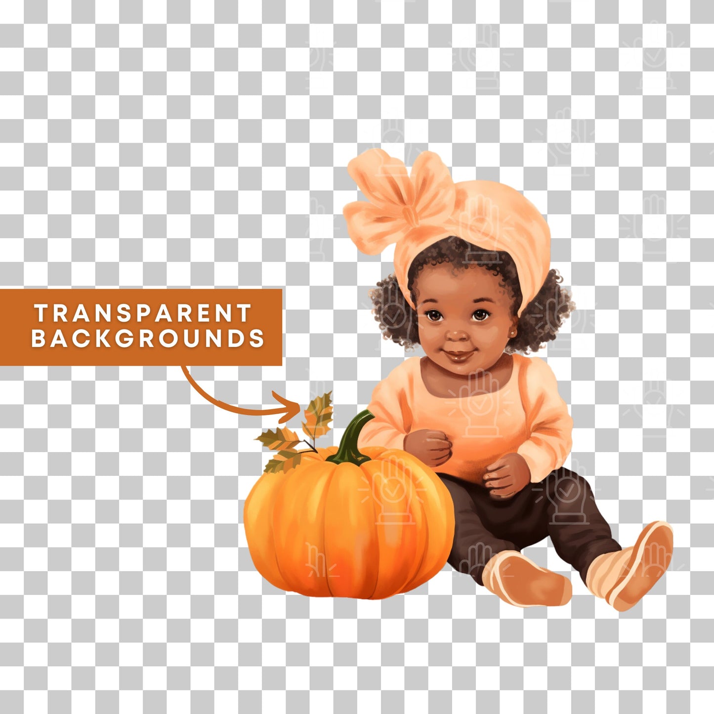 Pumpkin Baby Girl Clipart, 8 PNG, Afro Black Little child, Cute Orange Fall Theme