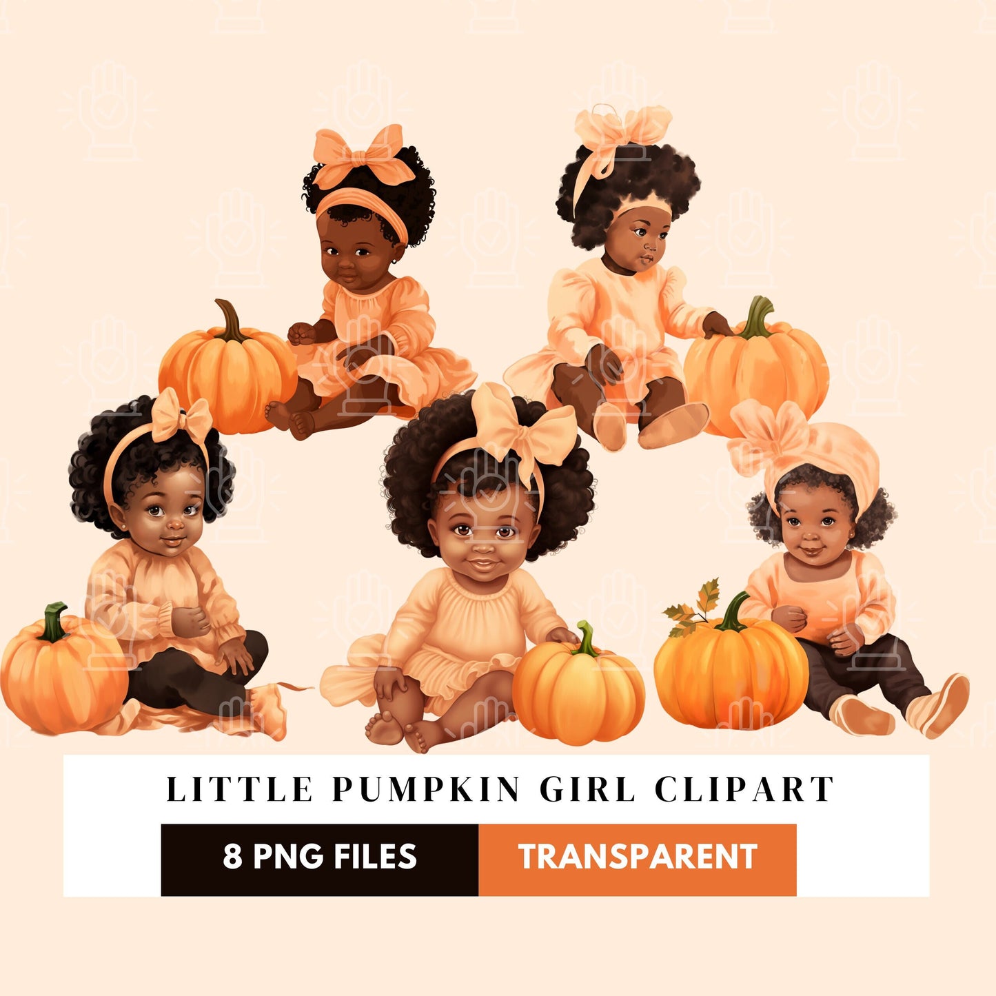 Pumpkin Baby Girl Clipart, 8 PNG, Afro Black Little child, Cute Orange Fall Theme