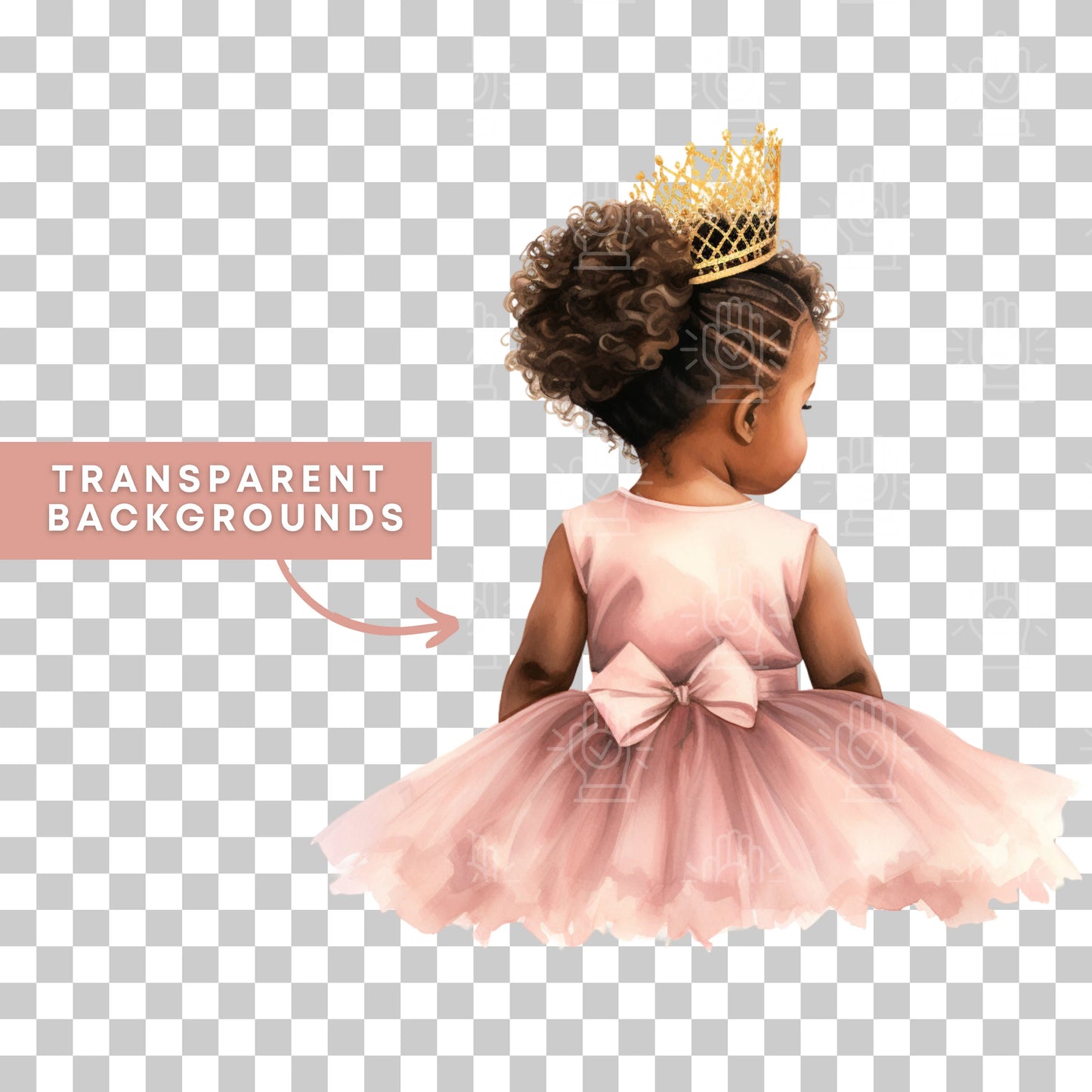 Watercolor Black Baby With Tutu Clipart, 14 PNG, Backview Ballerina Illustration, Little Girl Princess Pink Dress Shower