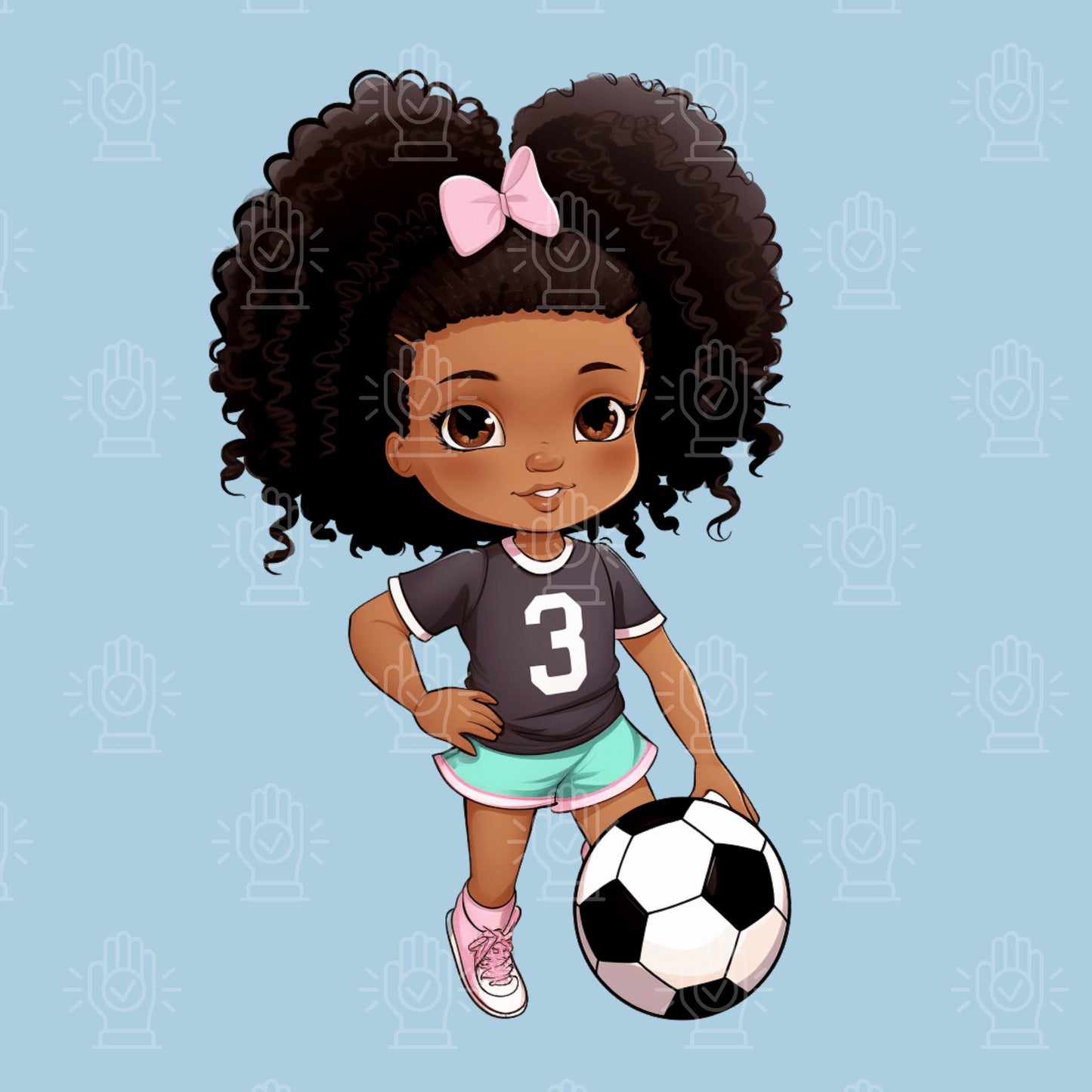 Black Soccer Player Girl Clipart, 4 PNG, Children's Illustration Cartoon, Little African-American Kid, Sports Ball Team Theme, Cute Afro