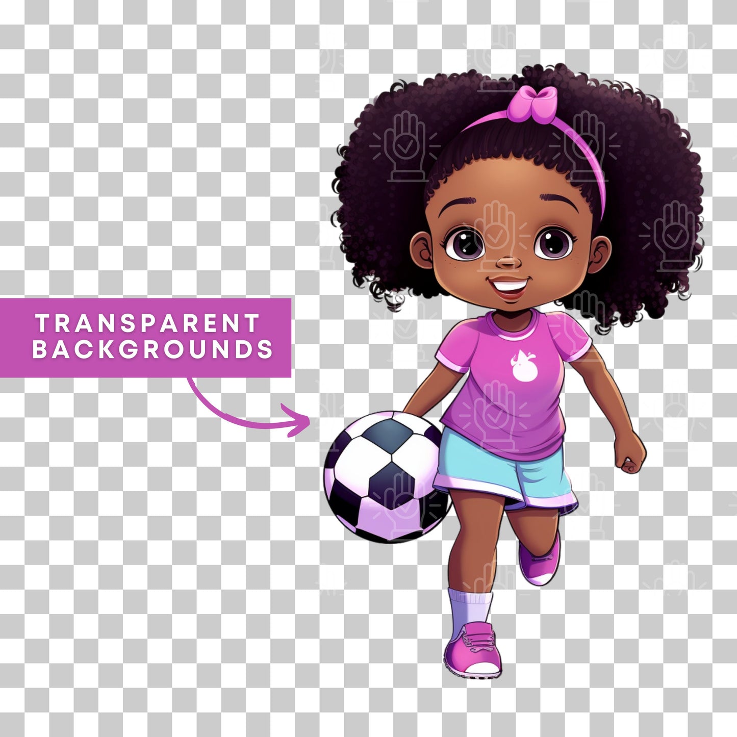 Black Soccer Player Girl Clipart, 4 PNG, Children's Illustration Cartoon, Little African-American Kid, Sports Ball Team Theme, Cute Afro