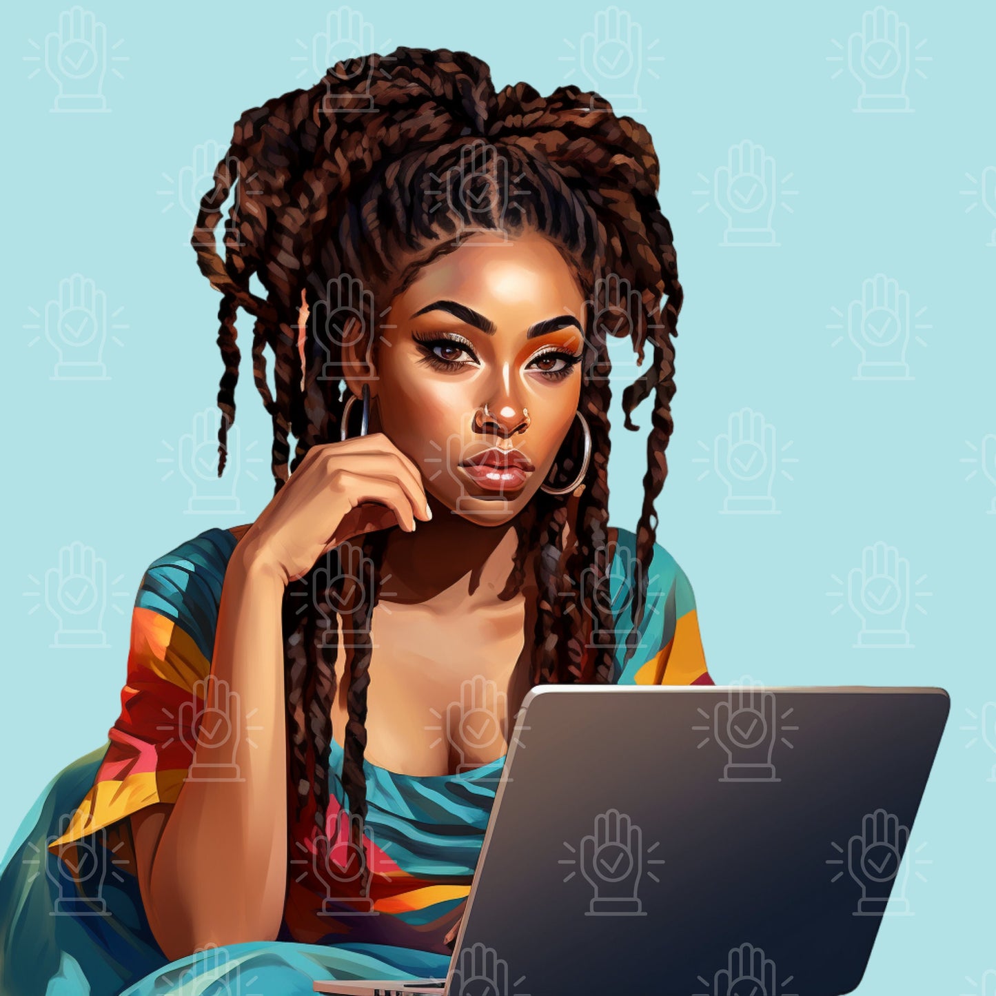 Black Woman on Laptop Clipart, 15 PNG, Girl Working, Studying, Business, Planner, Journal, Office, College Art, School, Afro, Locs Cartoon