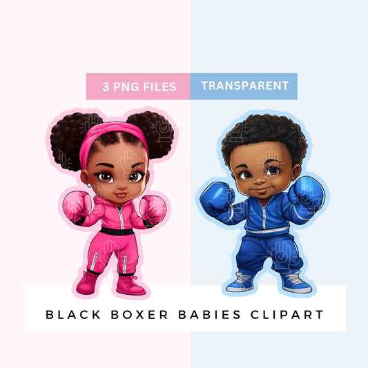 Black Baby Boxer Wrestler Gender Reveal Clipart, 3 PNG