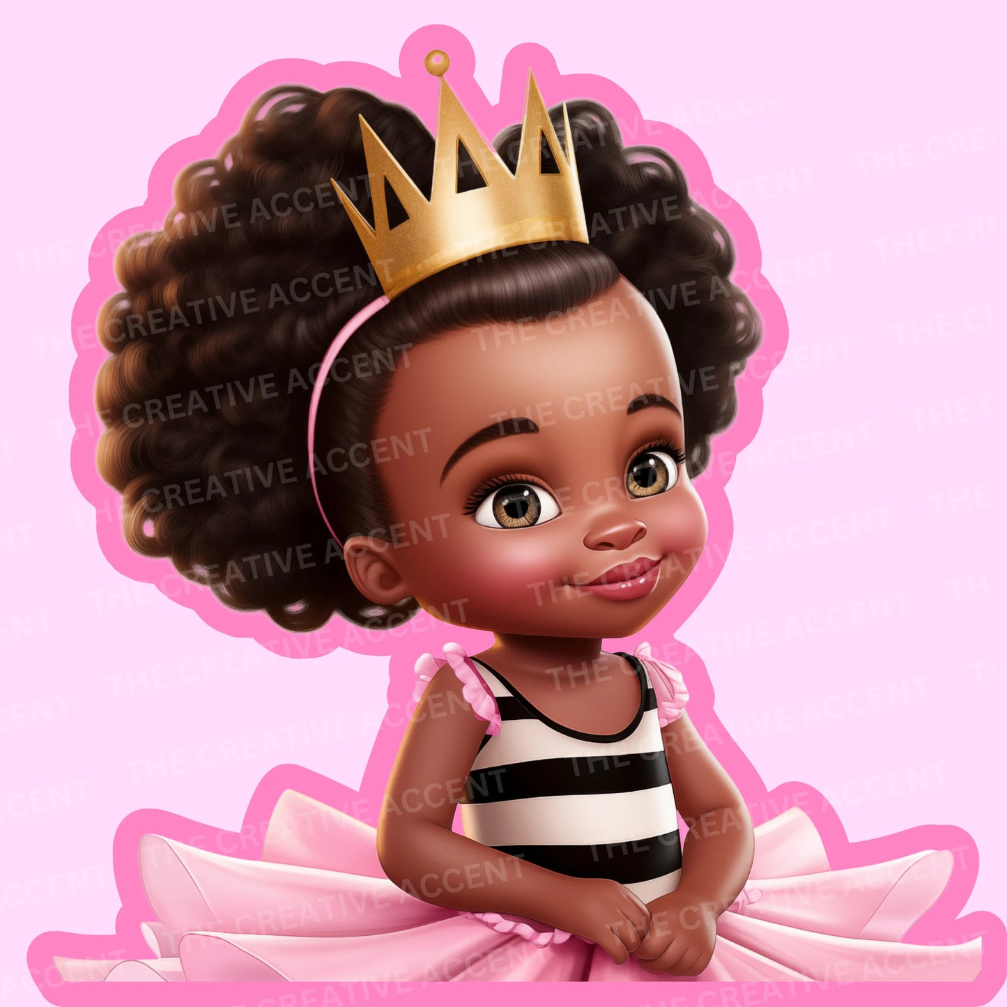 Little Black Girl Princess Clipart, Black and White Striped Dress 9 PNG, Pink Tutu