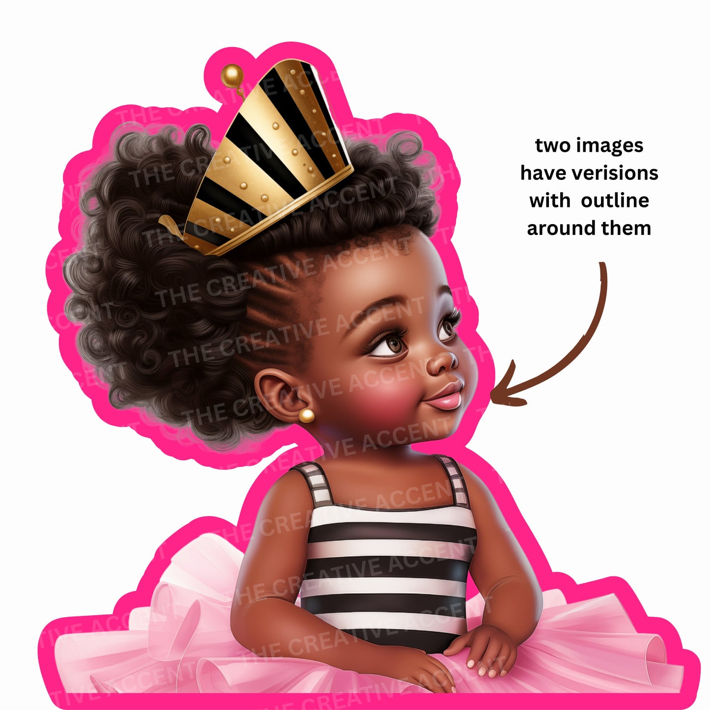 Little Black Girl Princess Clipart, Black and White Striped Dress 9 PNG, Pink Tutu