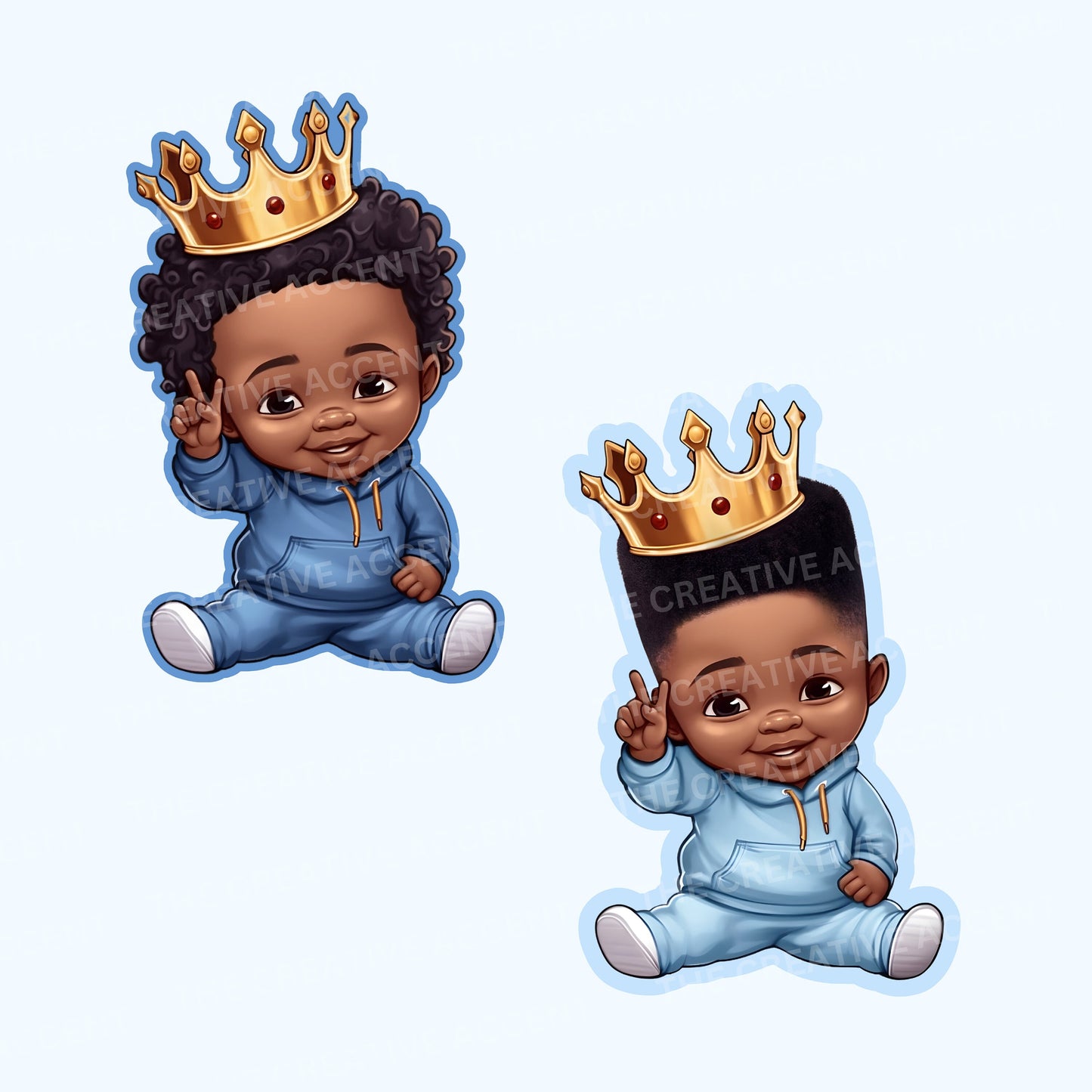 Black Baby Prince and Princess Clipart, 10 PNG Files Little Boy and Girl with Royal Gold Crown, Gender Reveal Pair, Shower Centerpiece