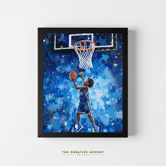 Black Boy Basketball Printable Wall Art, 8x10, 16x20, Hoop and Ball, Slam Dunk, Sports Kids decor, Boys Poster, Nursery Room, Toddler Art