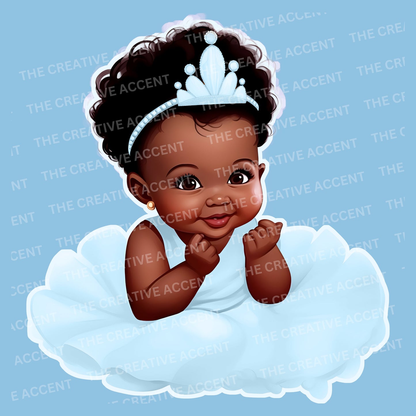 Black Baby Princess Clipart in Tutu Dress, Girl Baby Shower, Little Newborn with Tiara Crown, 7 PNG bundle, First Birthday, Gender Reveal
