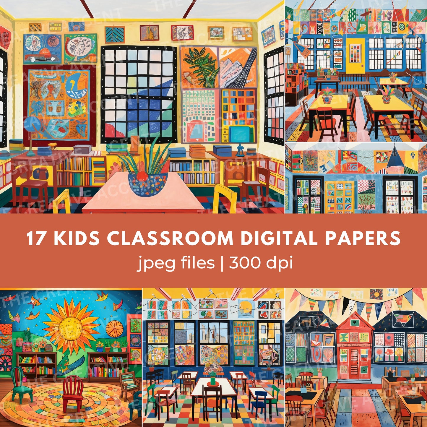 Kids Classroom Digital Paper, 17 JPEG, Back to School Ai Illustrations