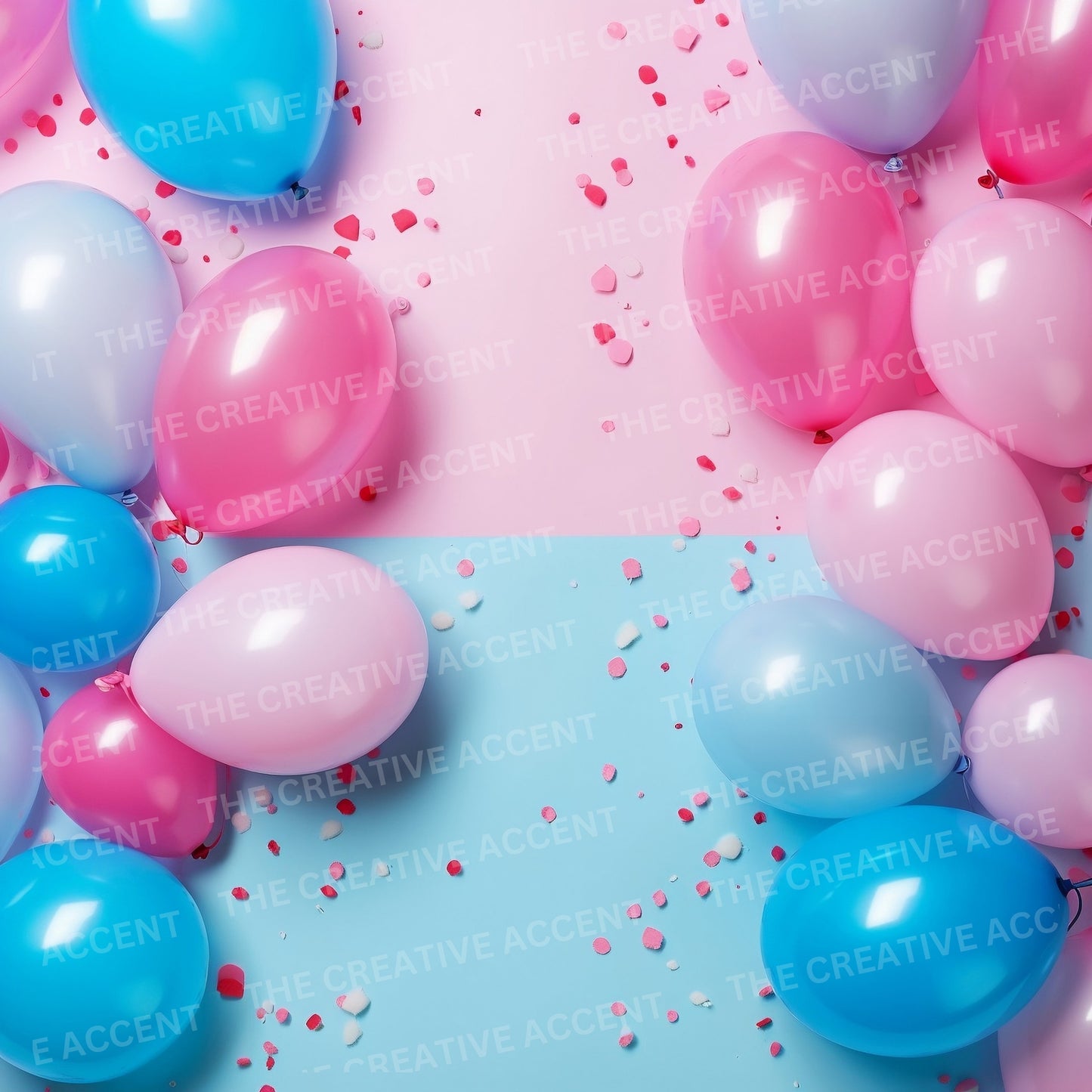 Gender Reveal Background Digital Paper, 8 JPEG, Half Blue and Pink Balloons Ai Art, Surprise Boy or Girl Invite Overlay