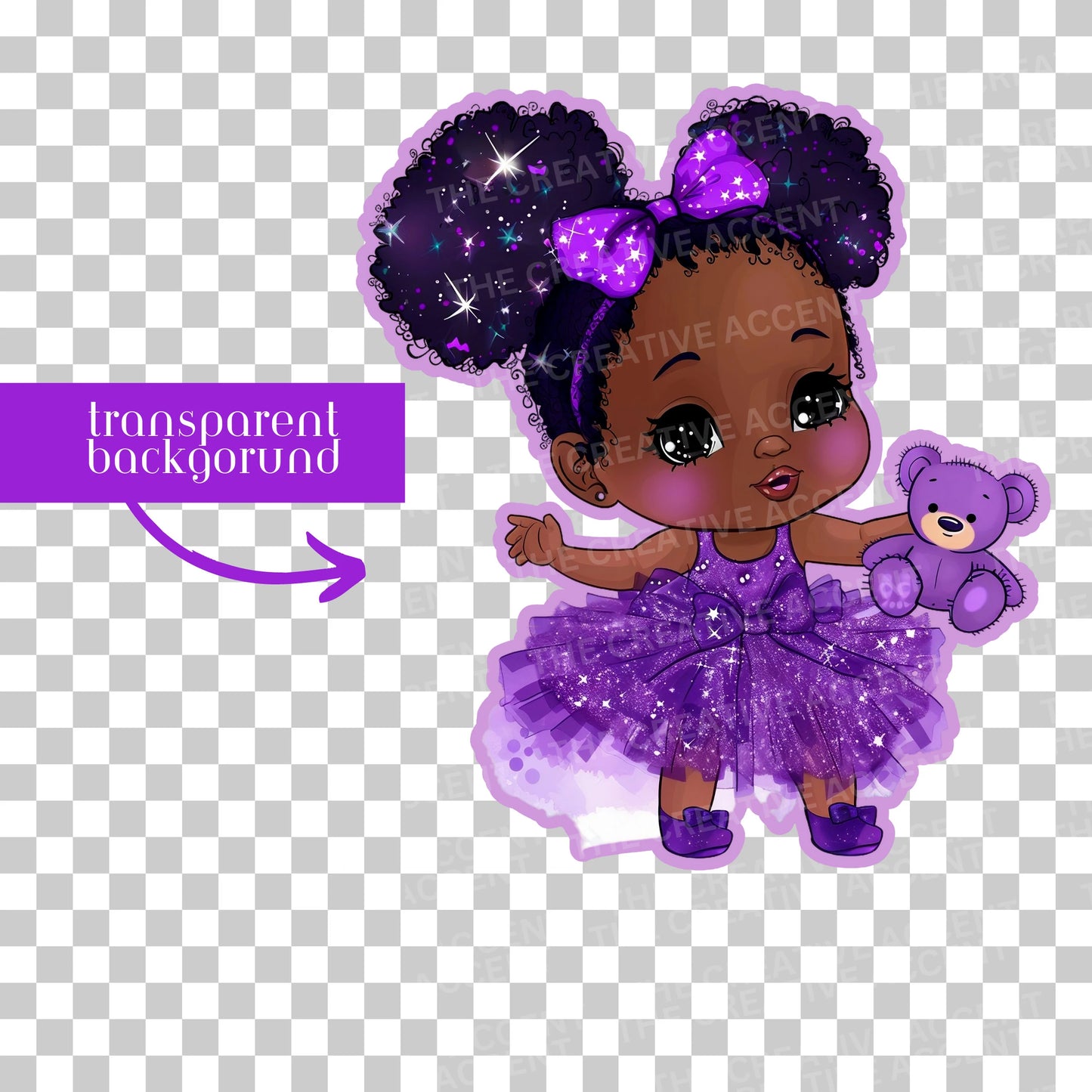 Purple Glitter Black Baby Princess in Tutu Clipart, 13 PNG