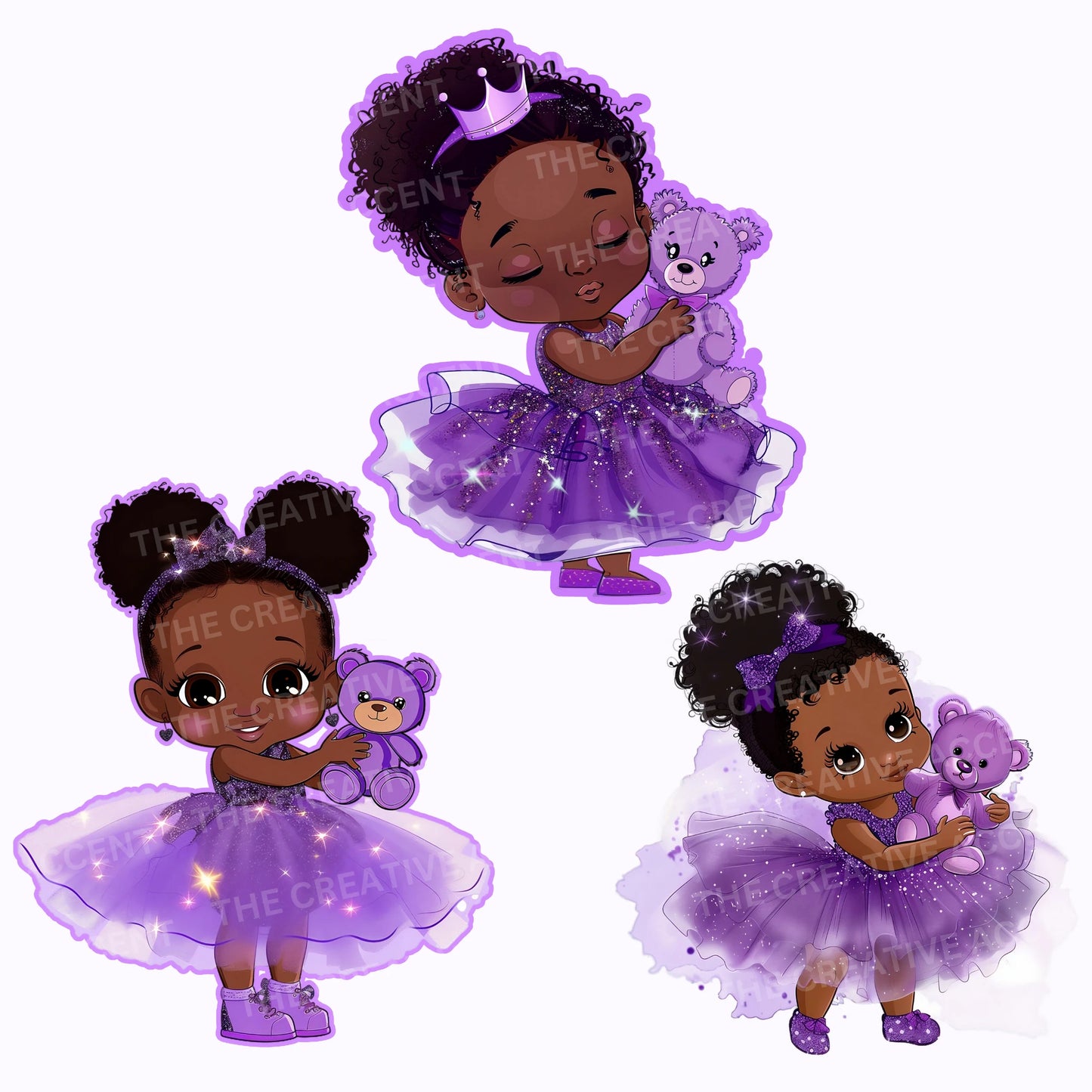 Purple Glitter Black Baby Princess in Tutu Clipart, 13 PNG