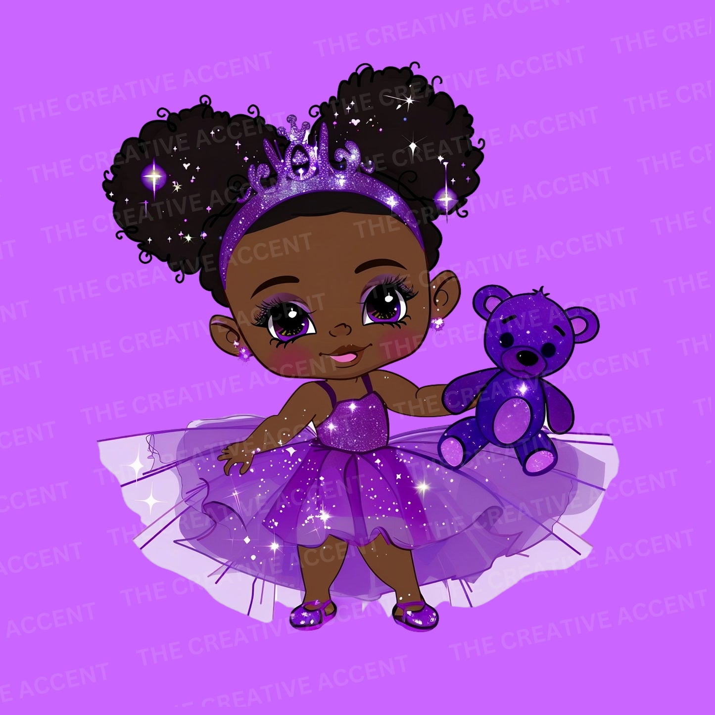 Purple Glitter Black Baby Princess in Tutu Clipart, 13 PNG