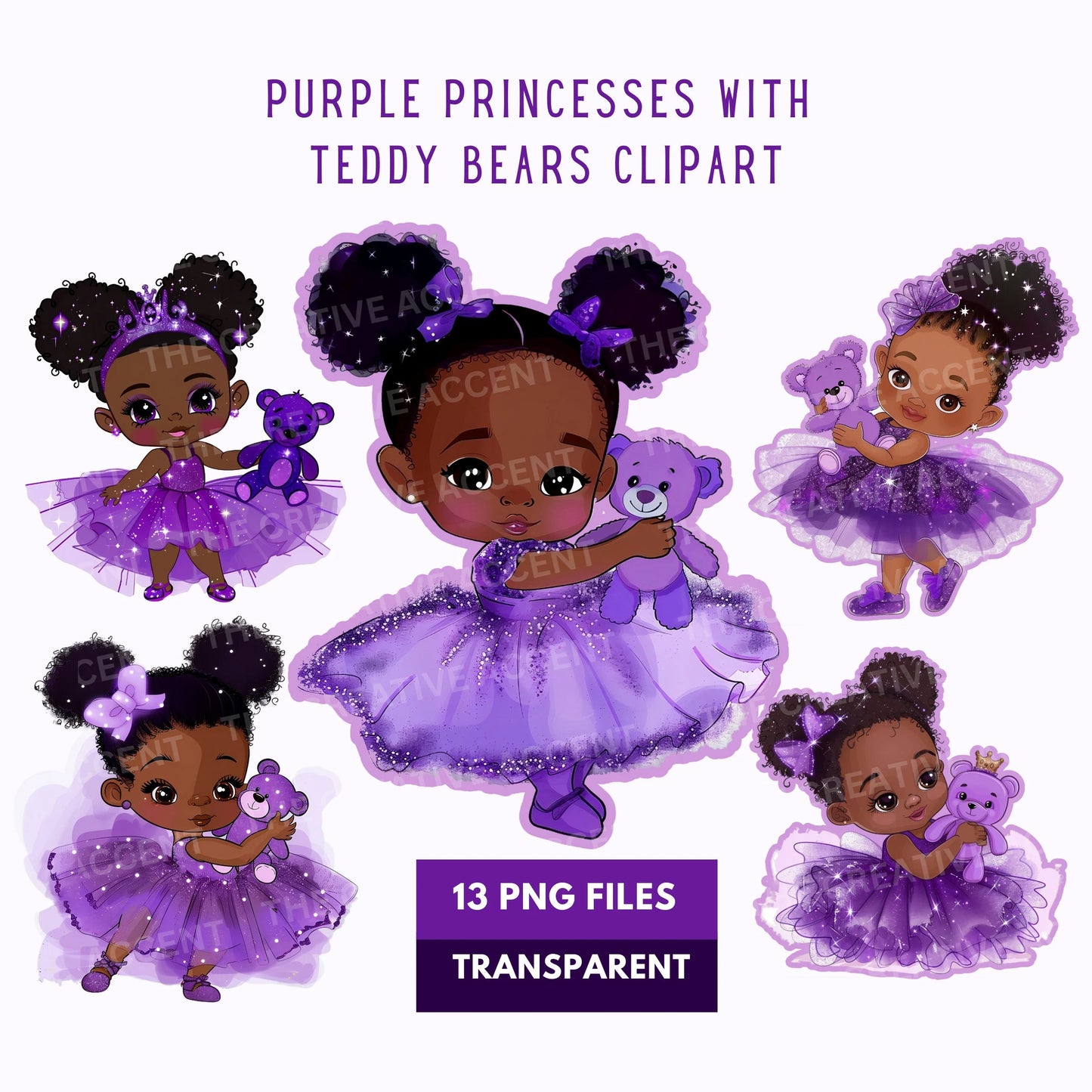 Purple Glitter Black Baby Princess in Tutu Clipart, 13 PNG