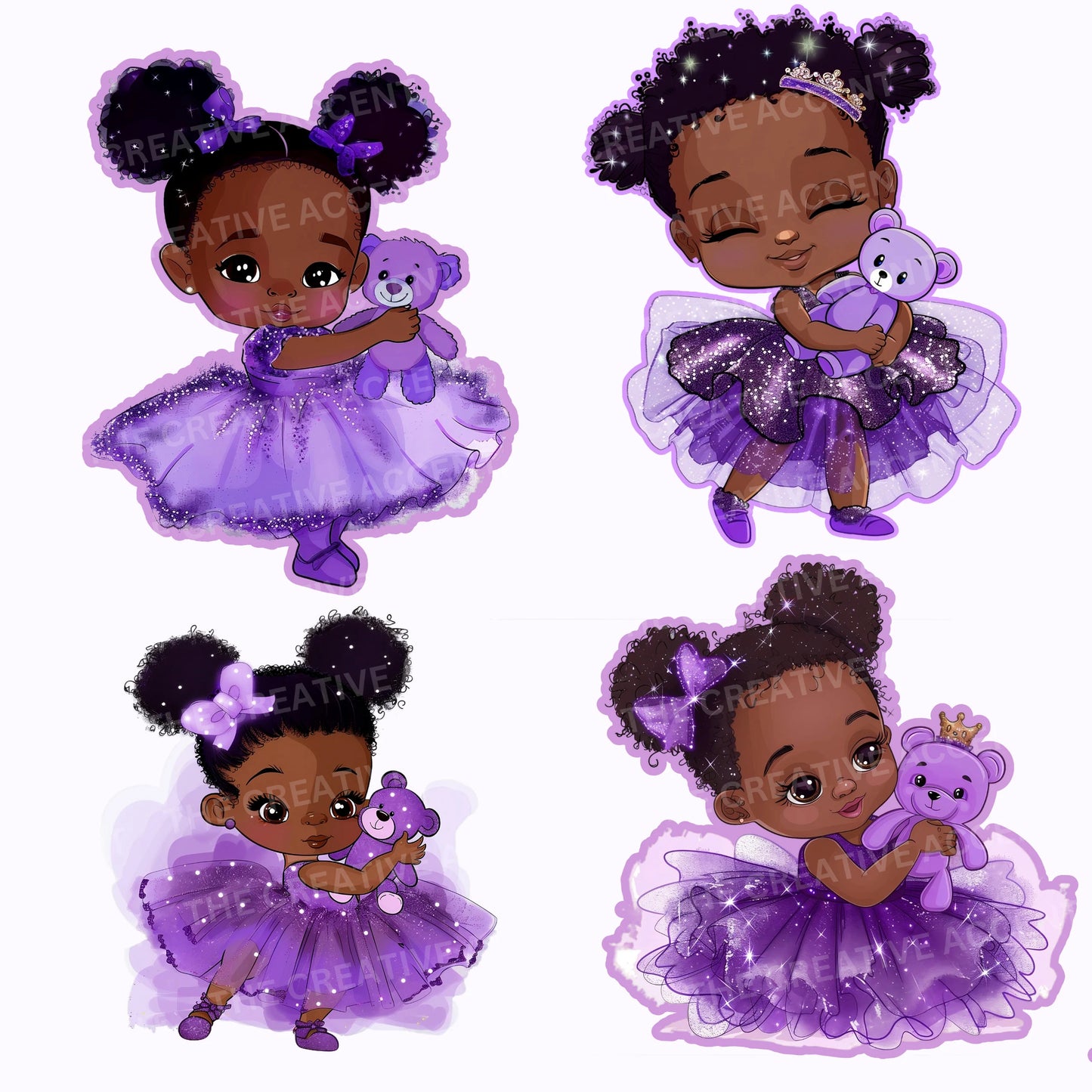 Purple Glitter Black Baby Princess in Tutu Clipart, 13 PNG