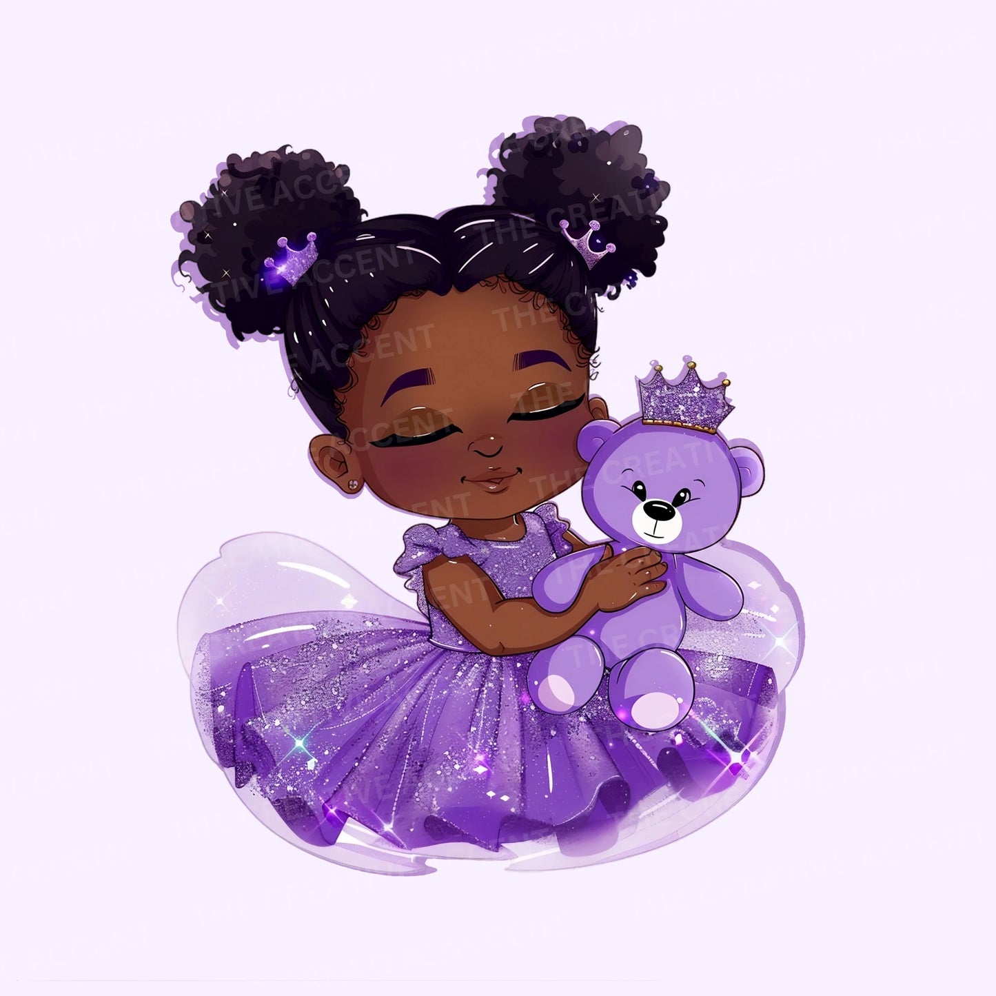 Purple Glitter Black Baby Princess in Tutu Clipart, 13 PNG