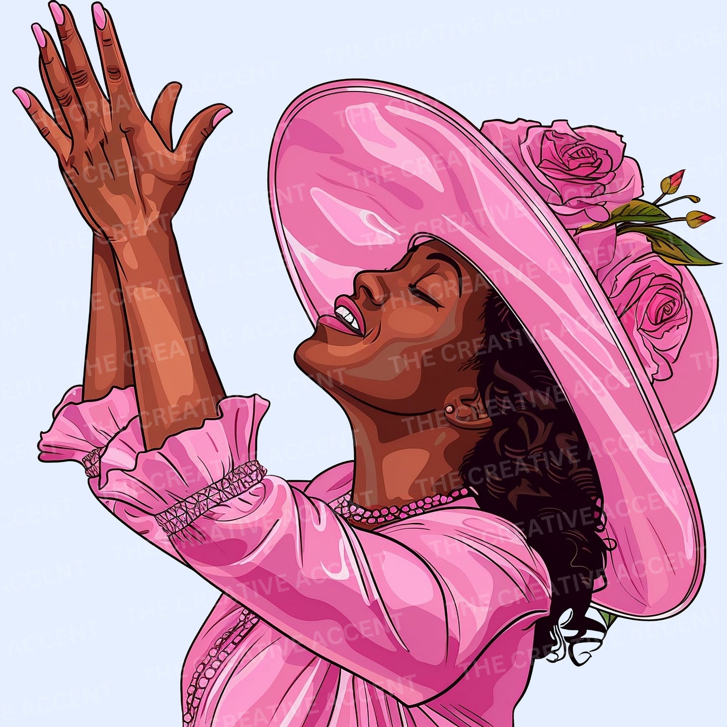 Church Woman Praising Clipart, 13 PNG, Black Church Girl in Praise Prayer, Religious Sisters praying, flower hat, faith lord, Gospel Singer