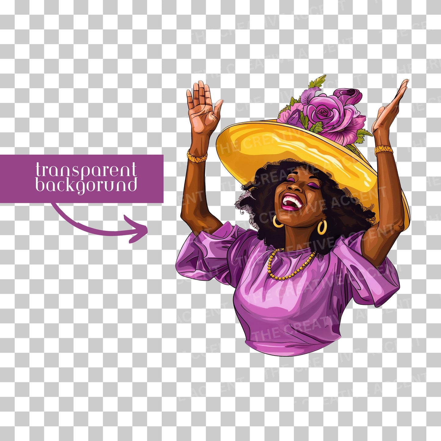 Church Woman Praising Clipart, 13 PNG, Black Church Girl in Praise Prayer, Religious Sisters praying, flower hat, faith lord, Gospel Singer