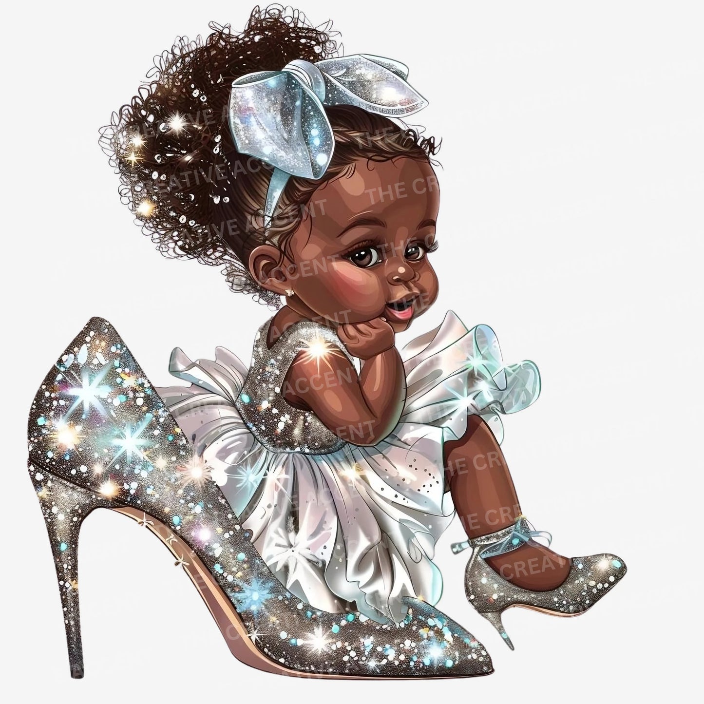 Silver and Gold Gender Reveal Clipart, Black Babies, 5 PNG, Black Baby Shower Theme