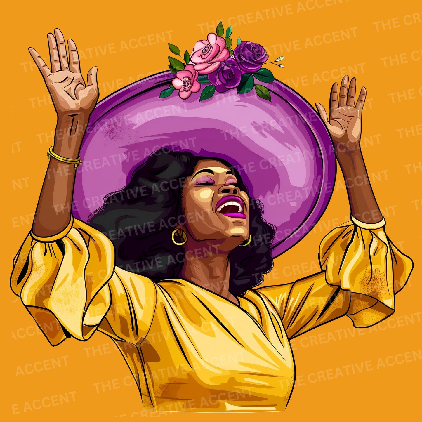 Church Woman Praising Clipart, 13 PNG, Black Church Girl in Praise Prayer, Religious Sisters praying, flower hat, faith lord, Gospel Singer