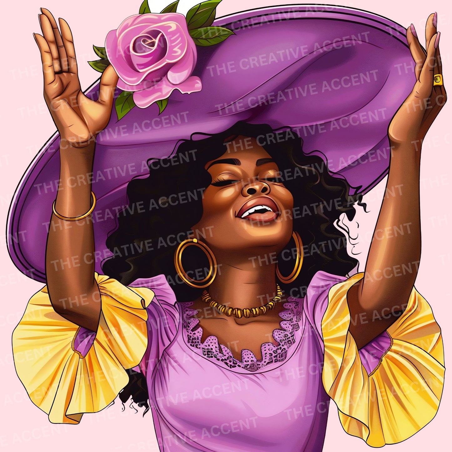 Church Woman Praising Clipart, 13 PNG, Black Church Girl in Praise Prayer, Religious Sisters praying, flower hat, faith lord, Gospel Singer