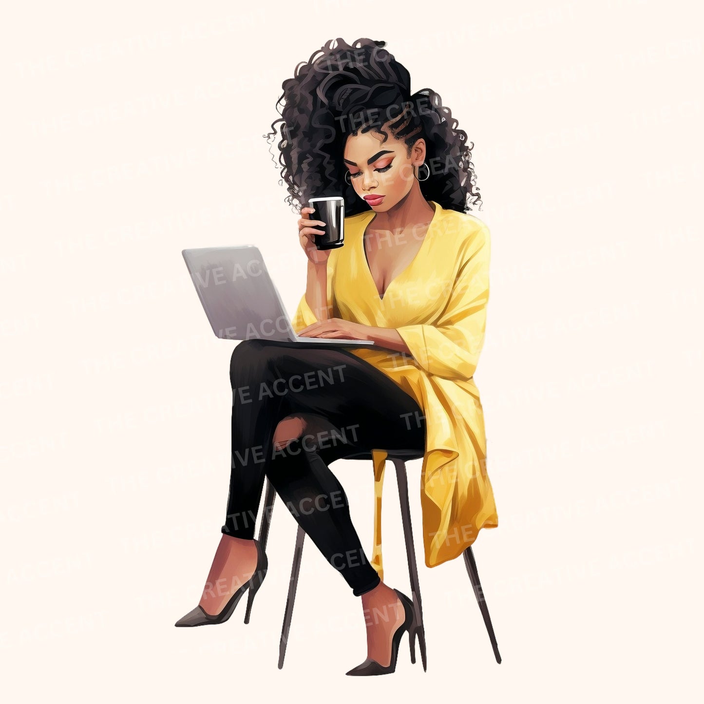 Planner Girl Clipart, 7 PNG, Black Business Women, Office Entrepreneur Illustration, Boss Woman Journaling