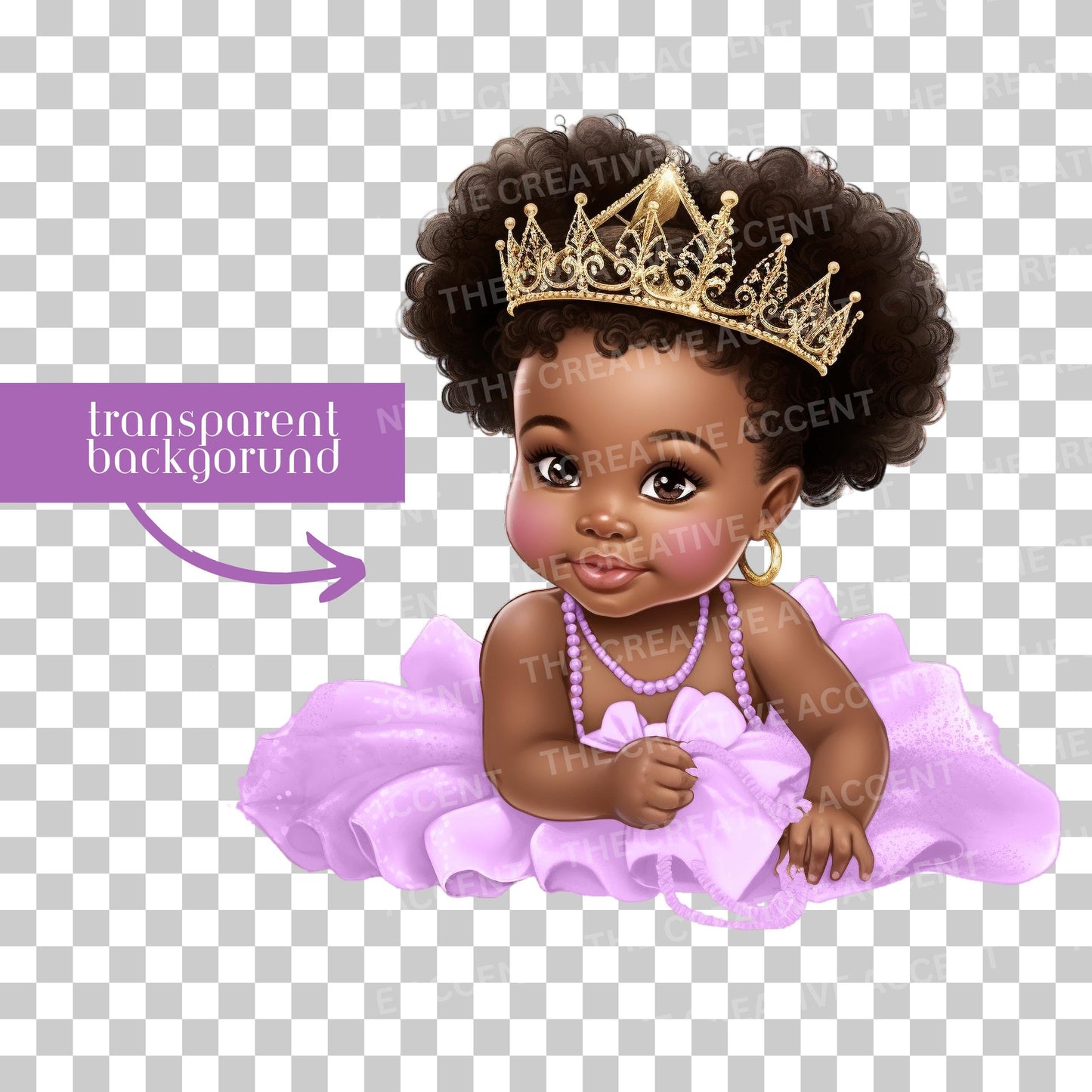 Black Baby Girl in Light Purple Tutu Dress Clipart, 11 PNG, Lavender Tulle Theme Clipart, Little Toddler, Ballerina Baby Shower Illustration