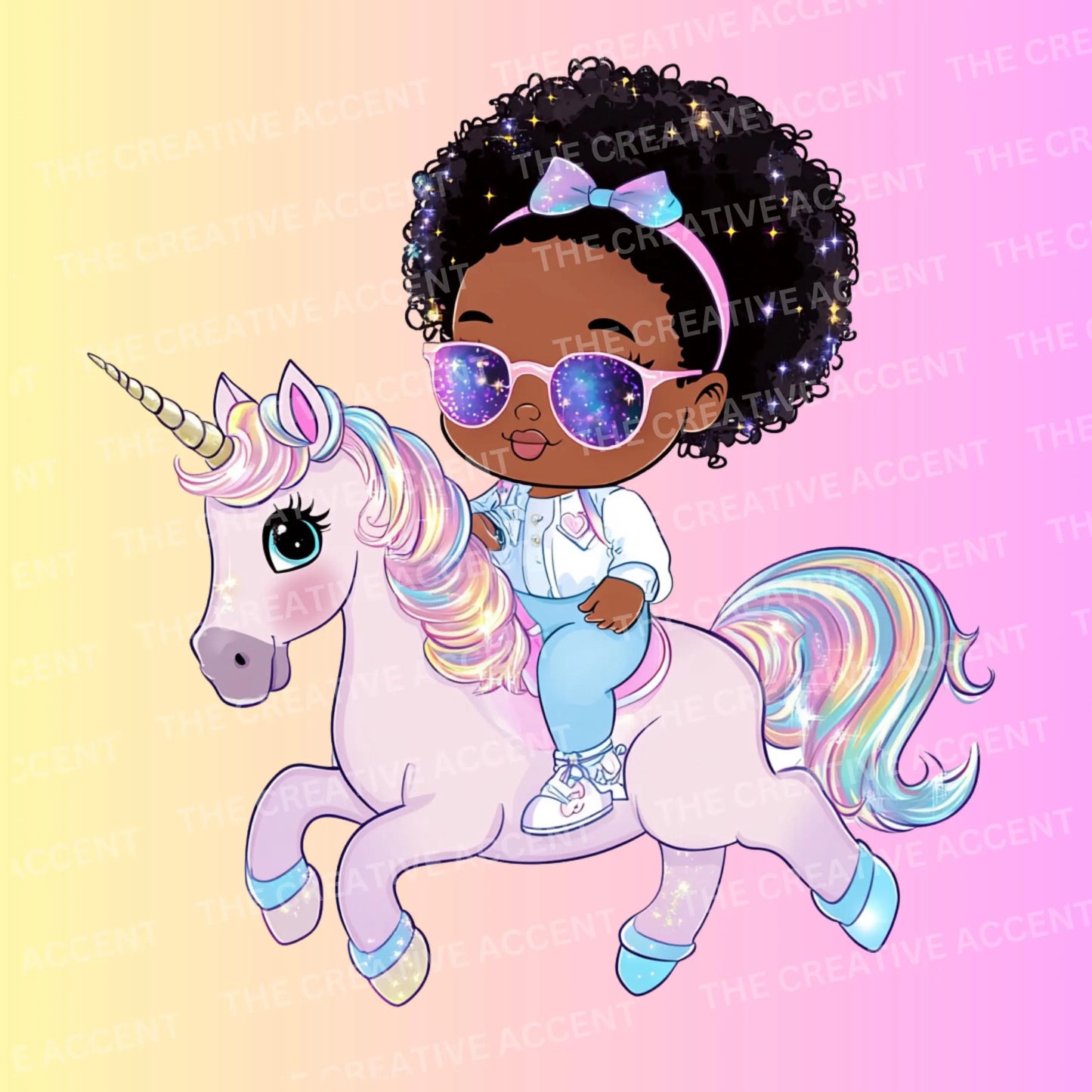 Black Unicorn Girl Clipart, 5 PNG, Pastel Fairytale Party